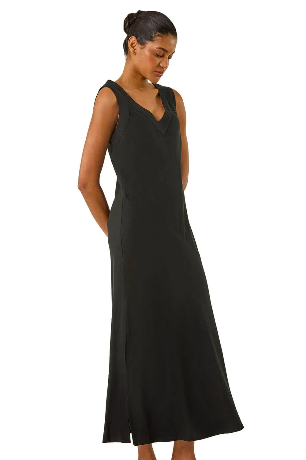 Bias Linen Mix Midi Dress