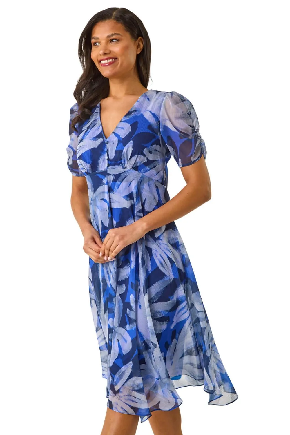 Abstract Floral Print Hanky Hem Dress