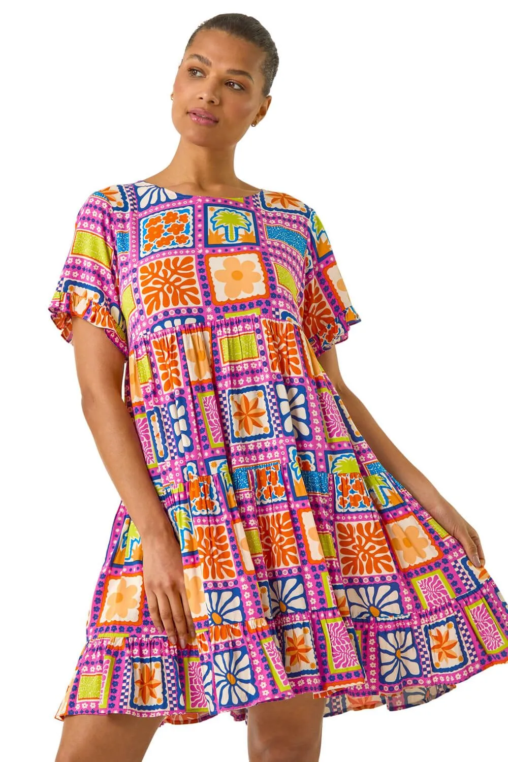 Tiled Tiered Frill Smock Dress