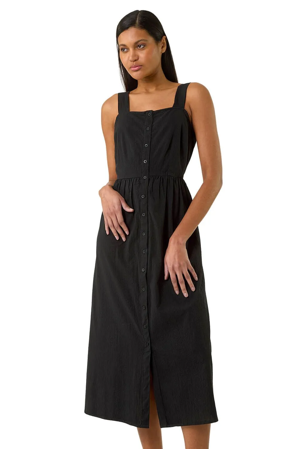 Seersucker Button Midi Sundress