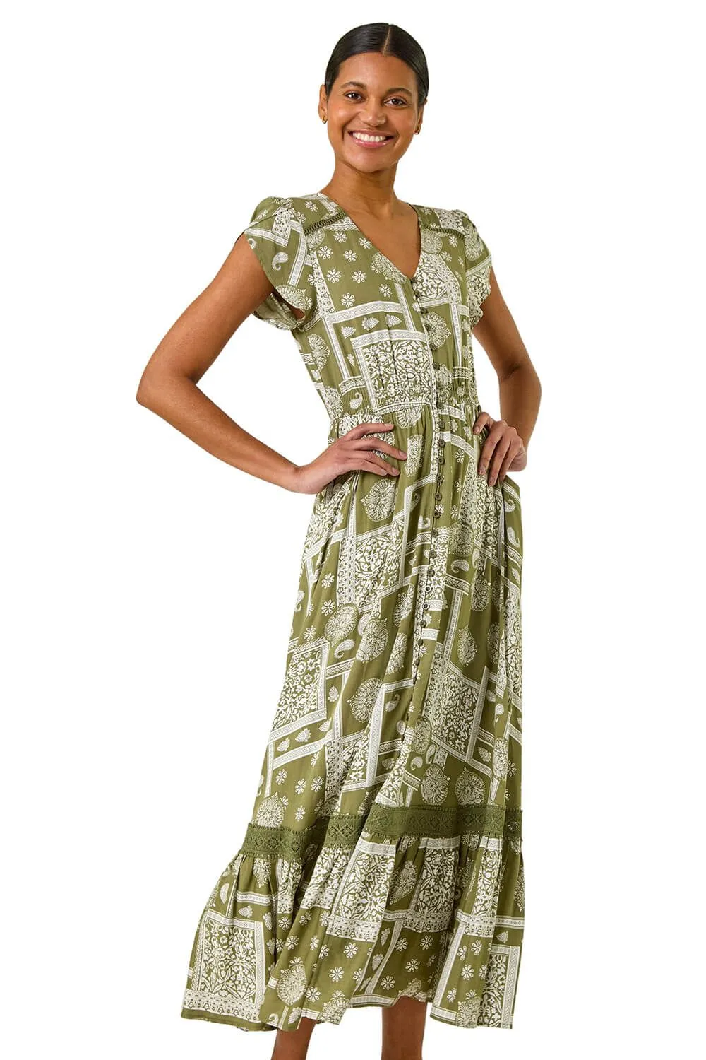 Patchwork Lace Trim Maxi Dress