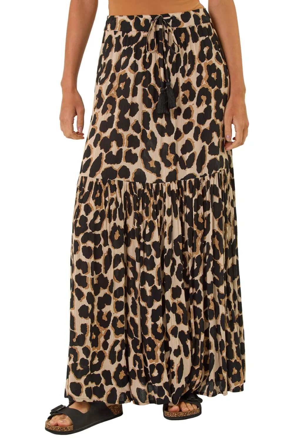 Animal Print Tiered Maxi Skirt