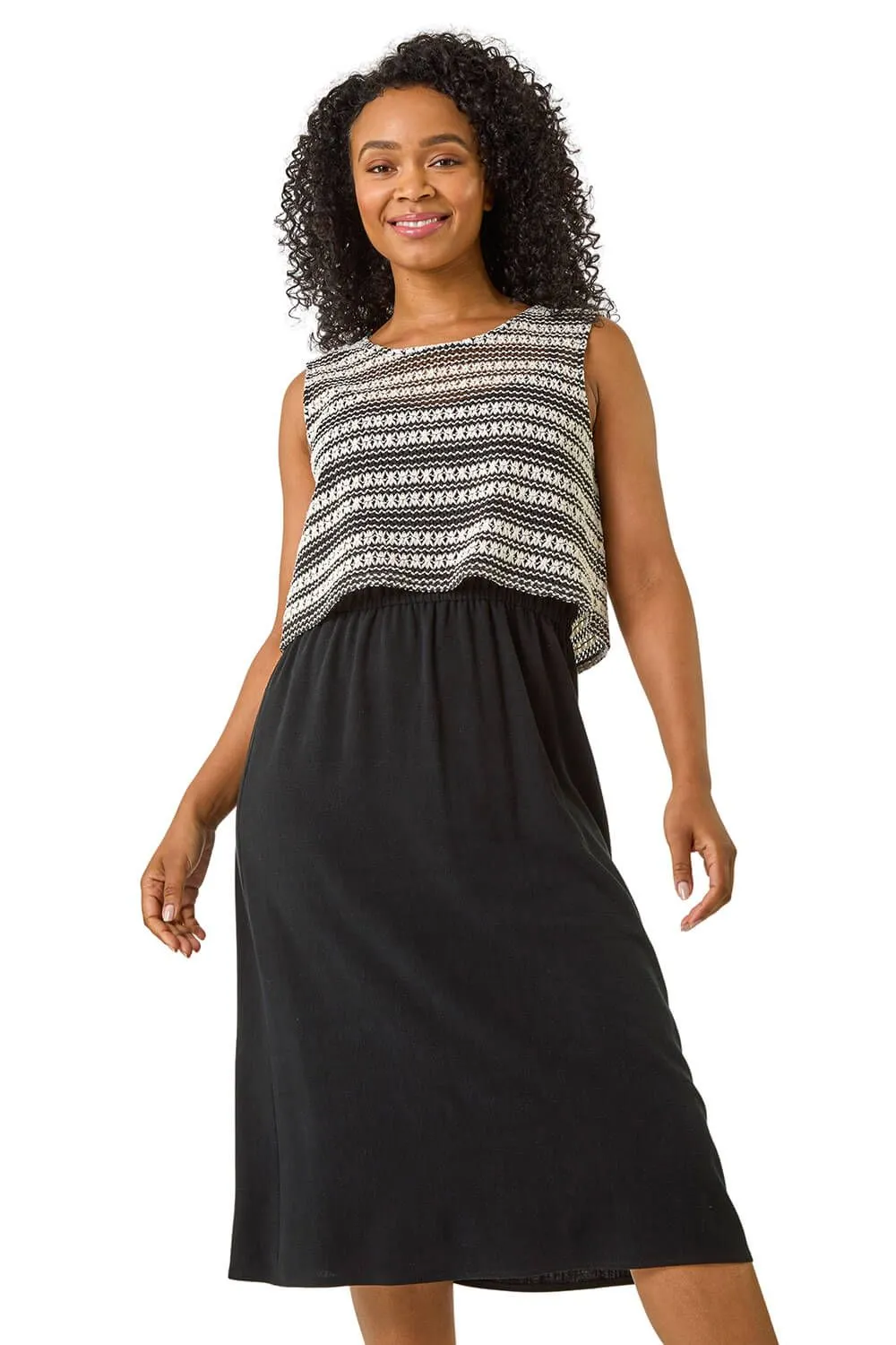 Petite Contrast Overlay Midi Dress