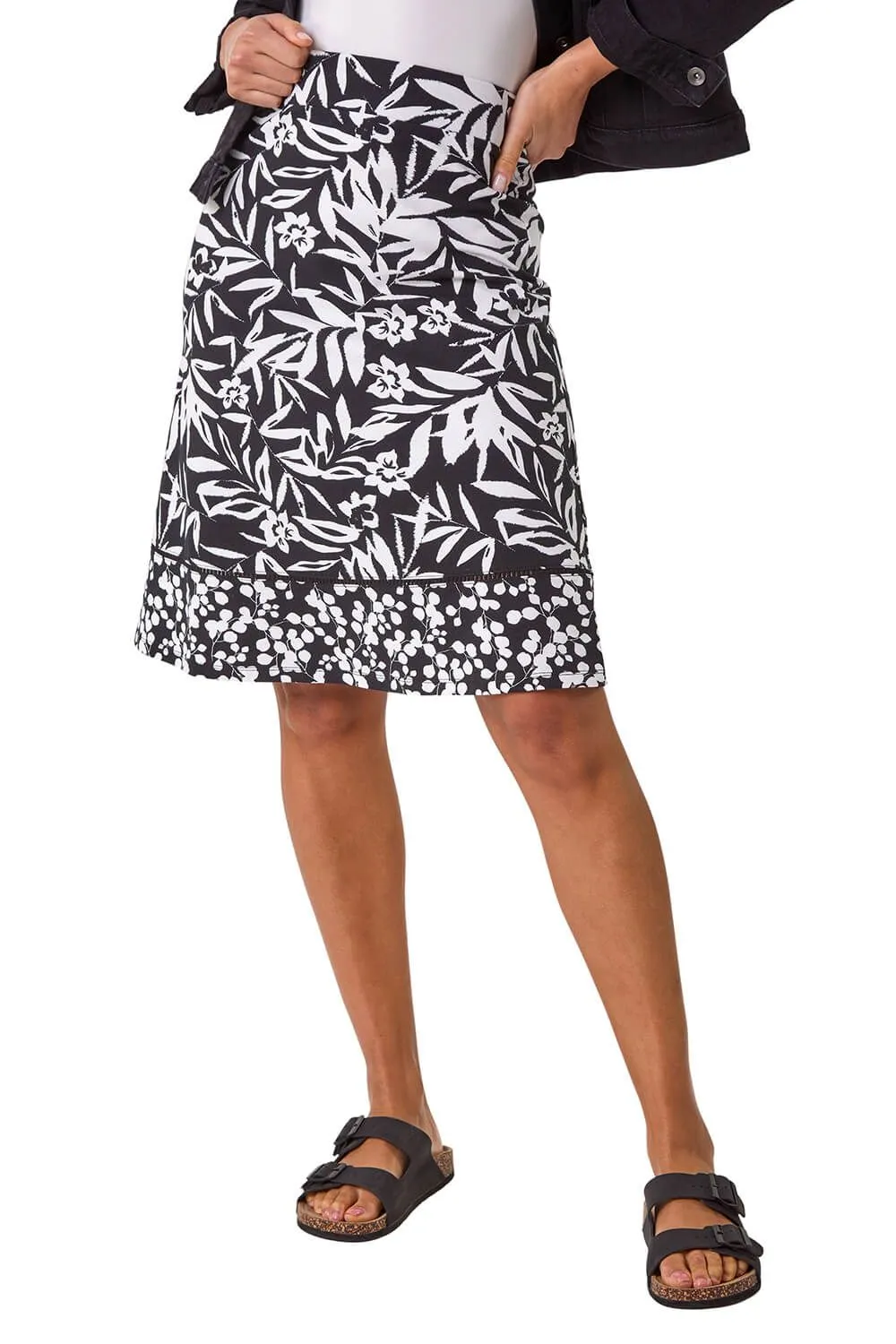 A-Line Palm Mono Print Skirt
