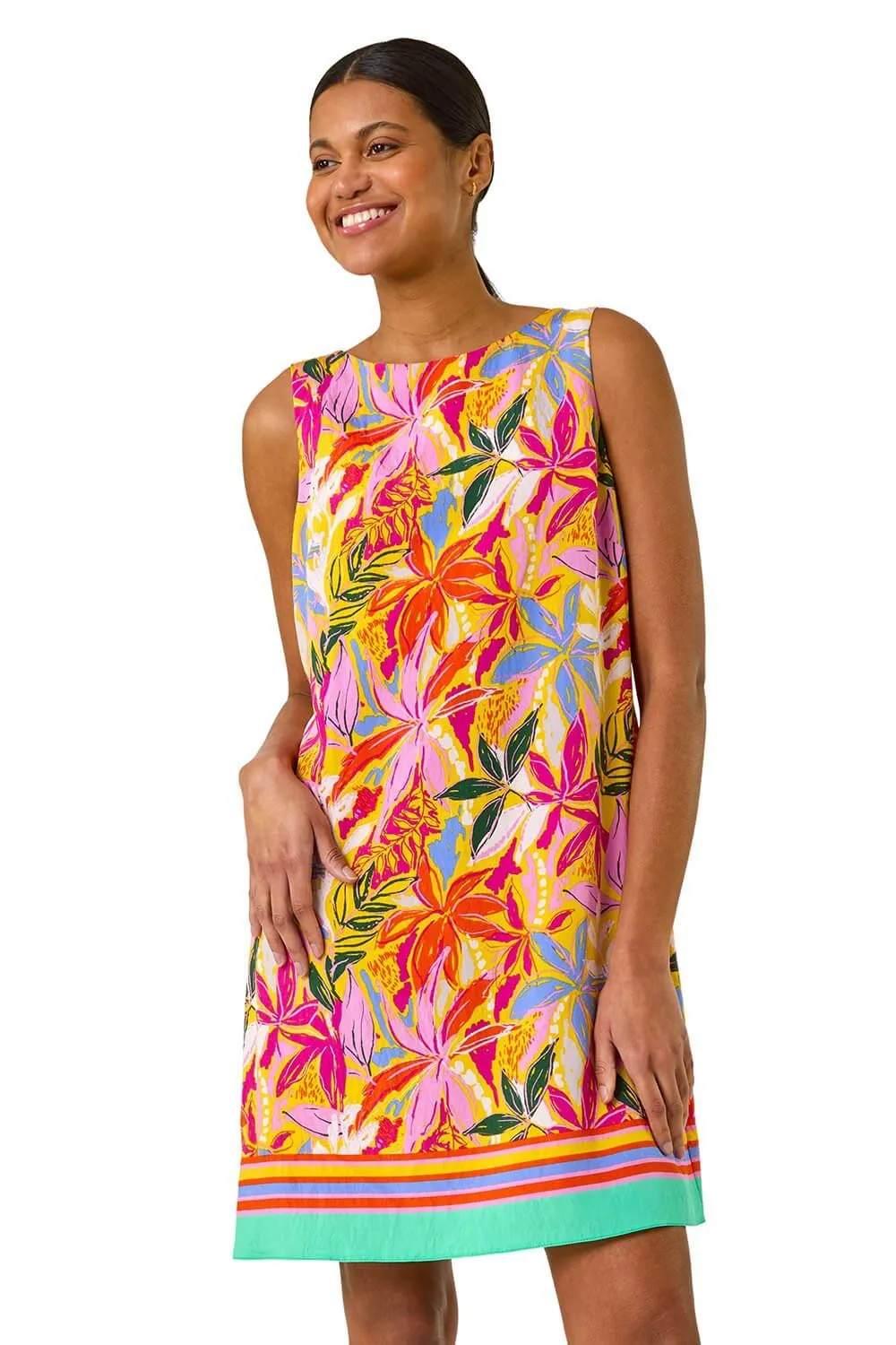 Tropical Leaf Print Shift Dress