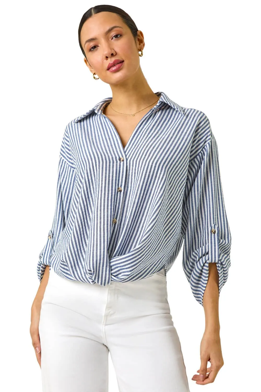 Twisted Hem Striped Shirt