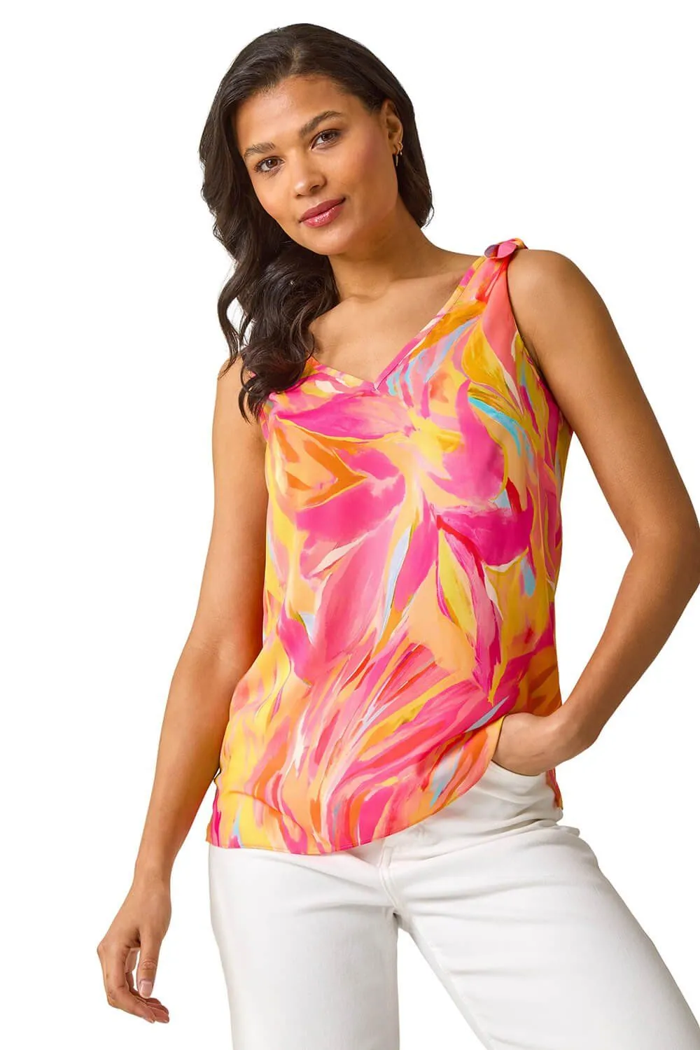 Abstract Print V-Neck Cami Top