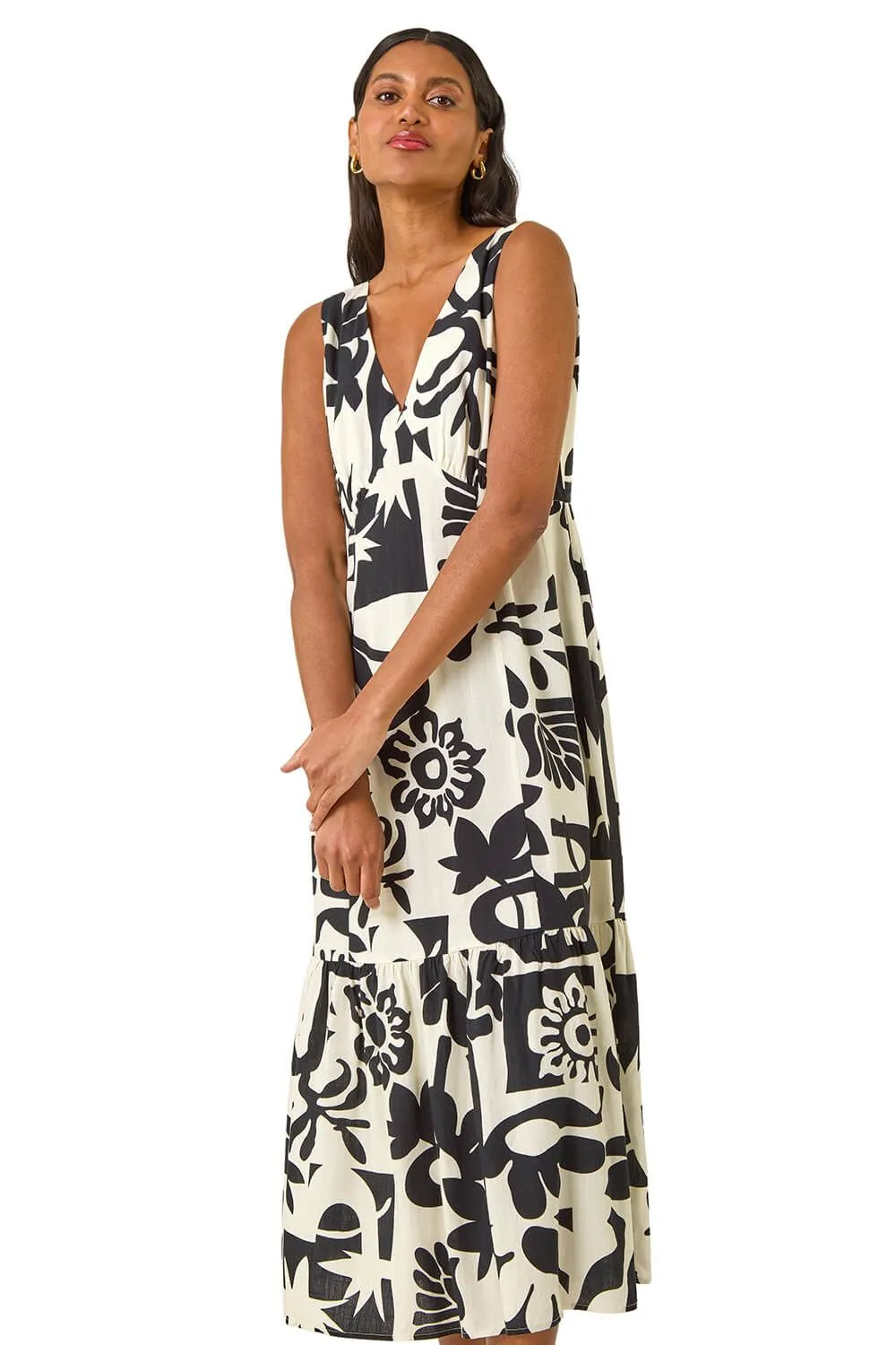 Abstract Tiered Midi Dress