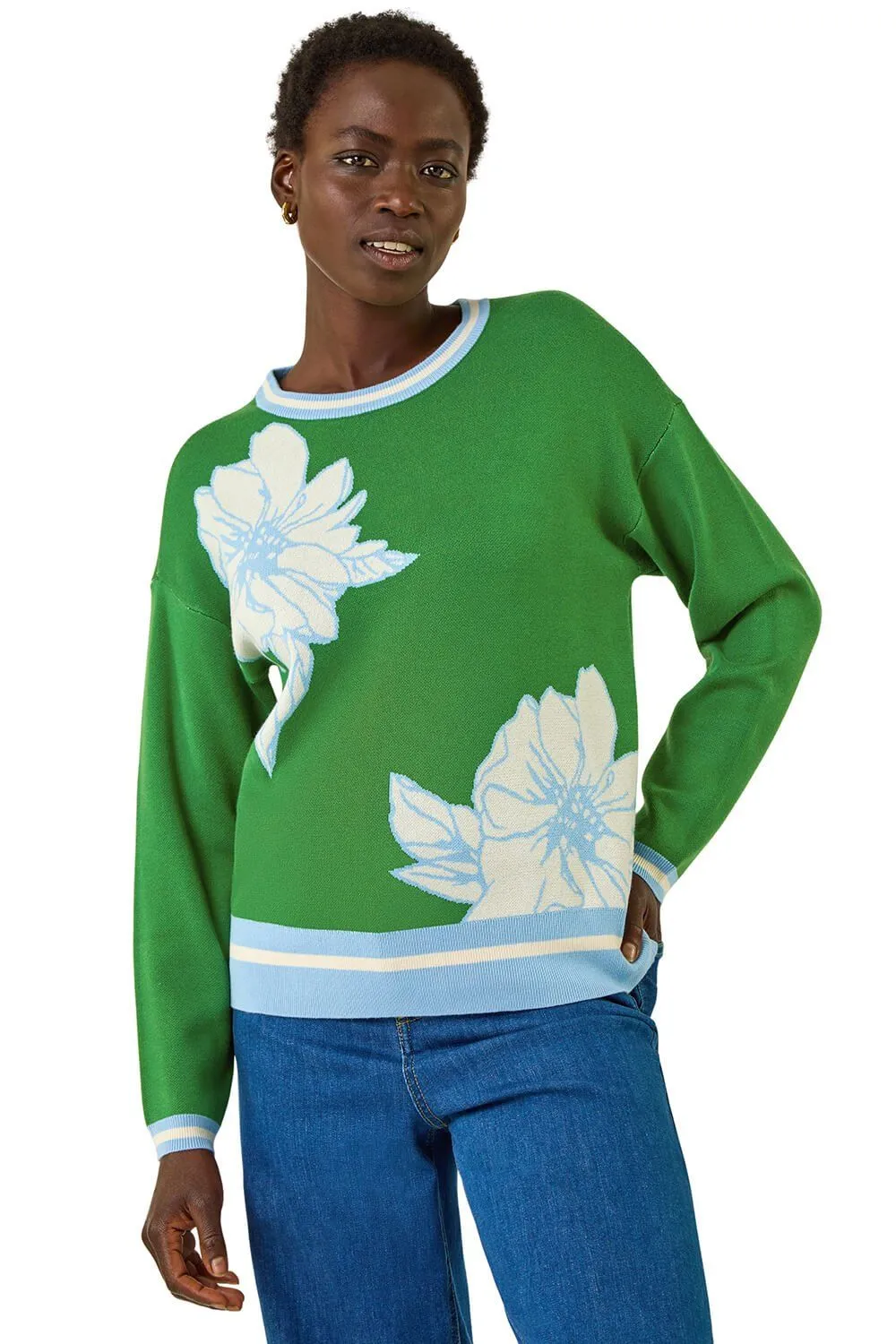 Colour Block Floral Knit Jumper