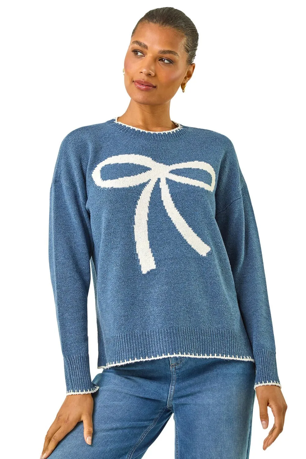 Contrast Stitch Bow Knit Jumper