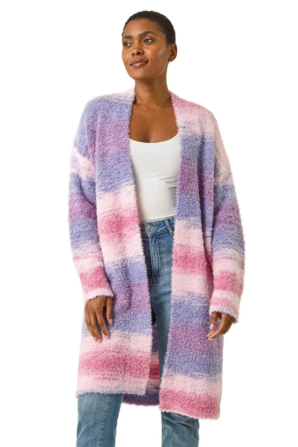 Fluffy Stripe Longline Cardigan