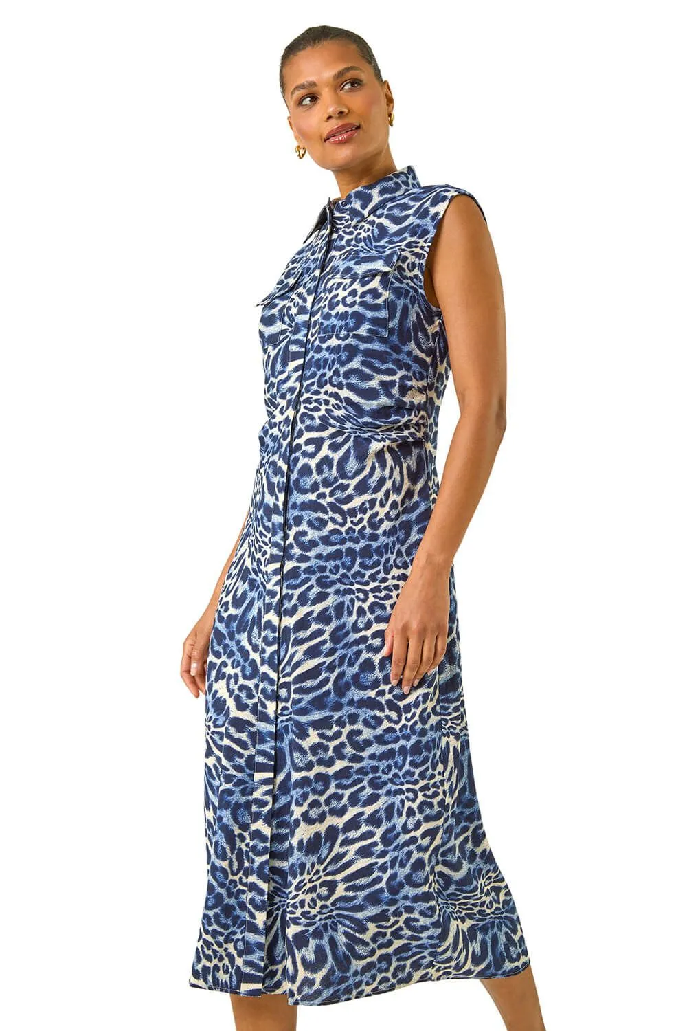 Animal Print Gathered Shirt Dress