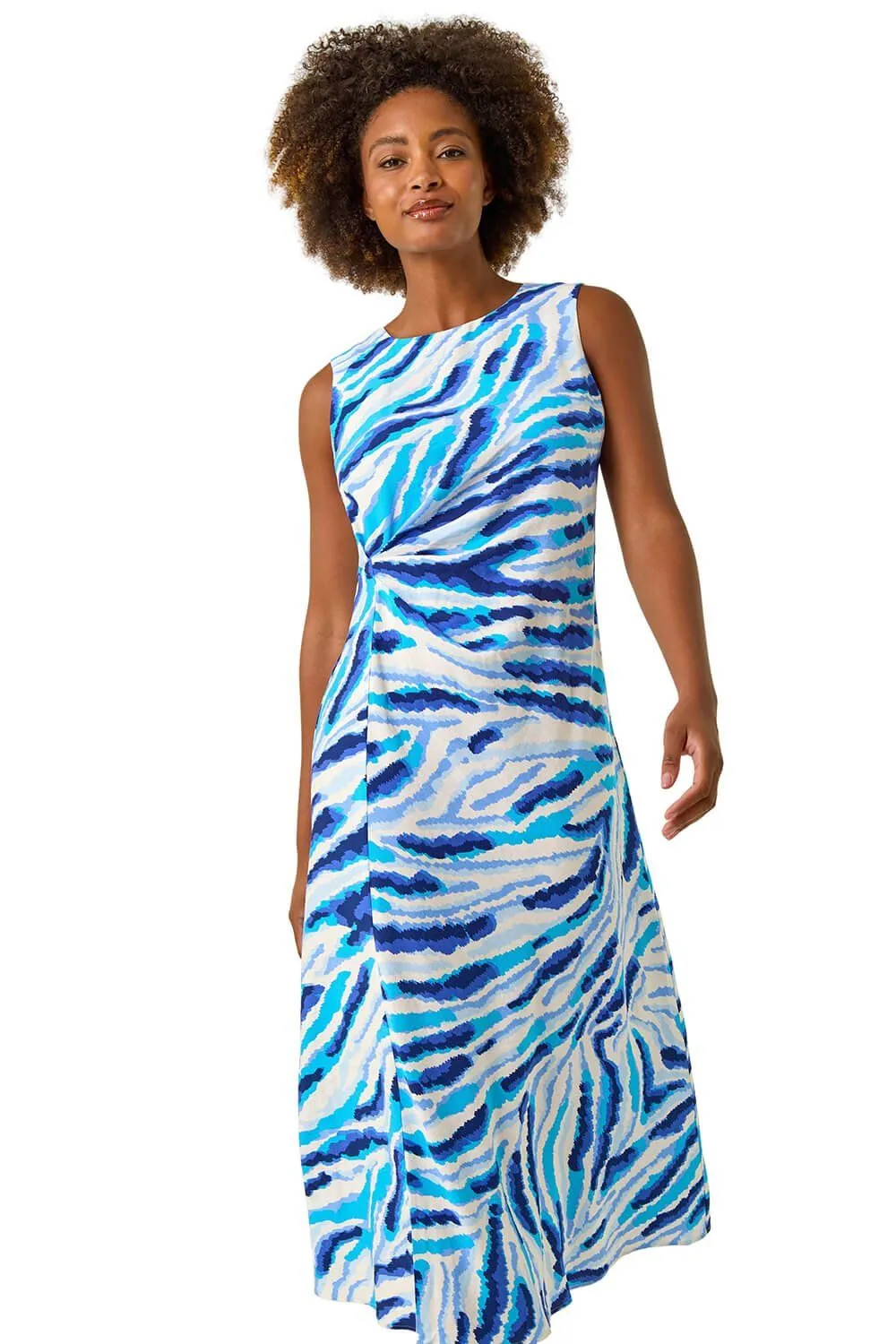 Abstract Side Pleat Midi Dress