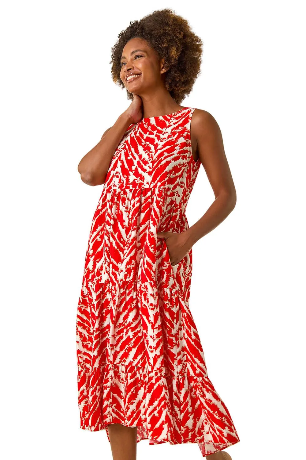 Abstract Tiered Smock Dress