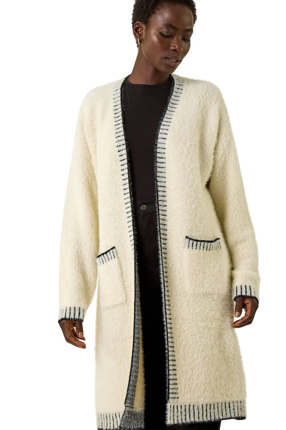 Contrast Stitch Longline Cardigan