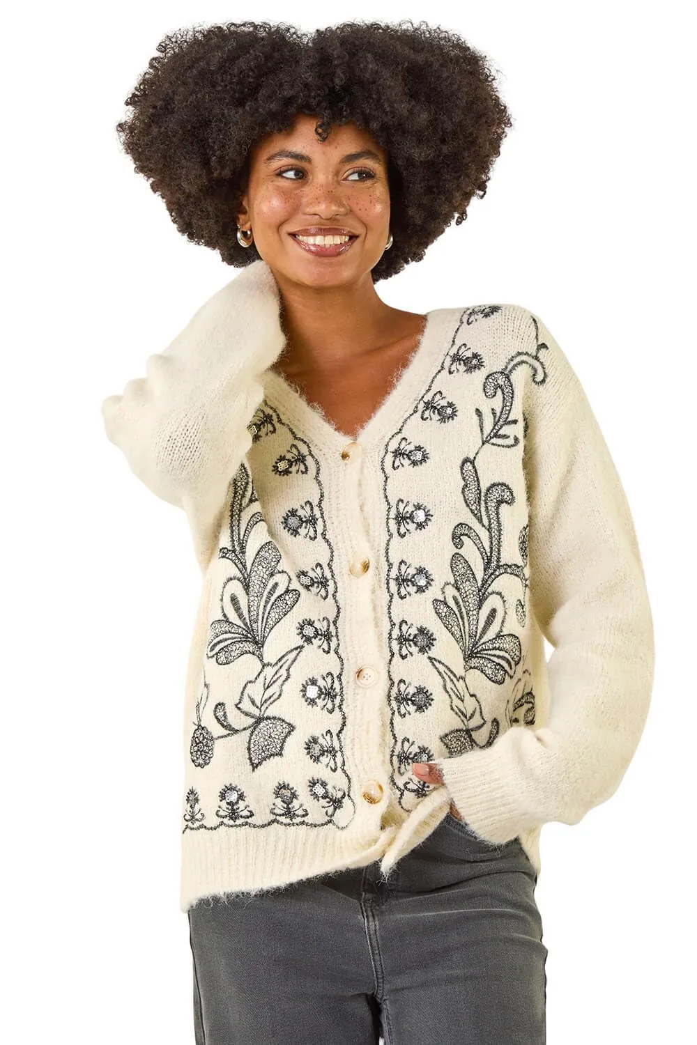 Abstract Embroidered Cardigan