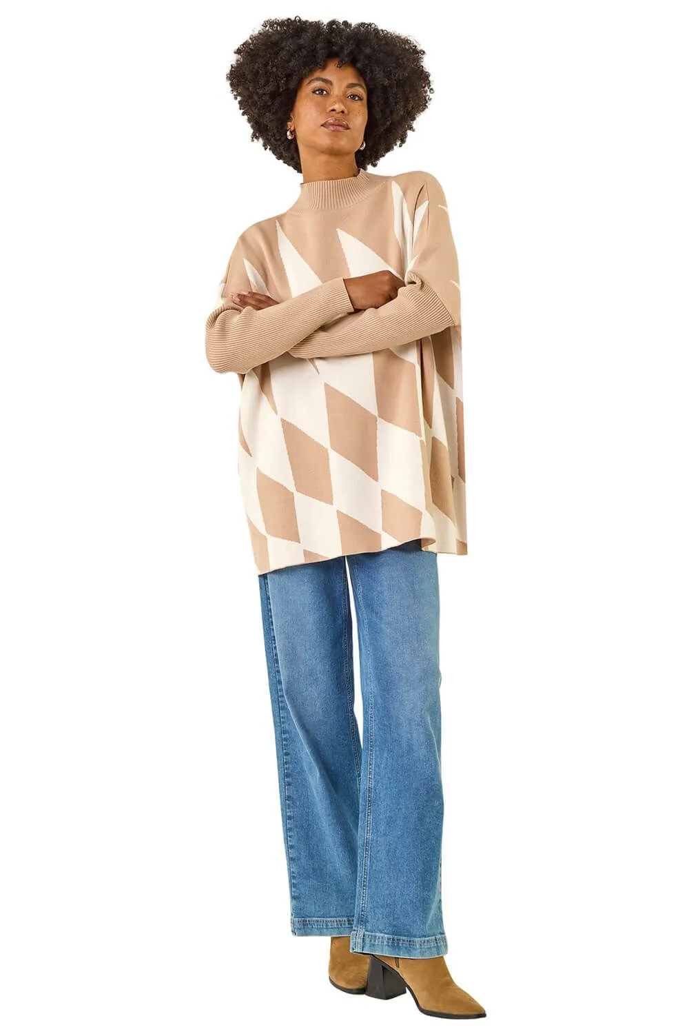 Geometric Plaid Knit Poncho