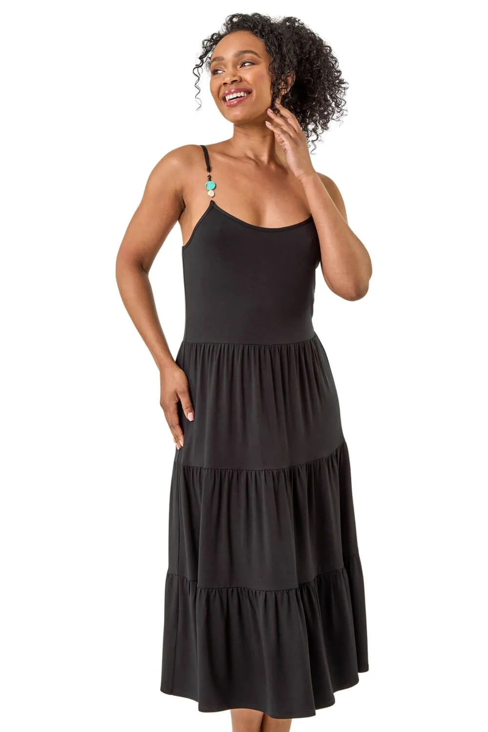 Petite Bead Trim Strappy Tiered Dress