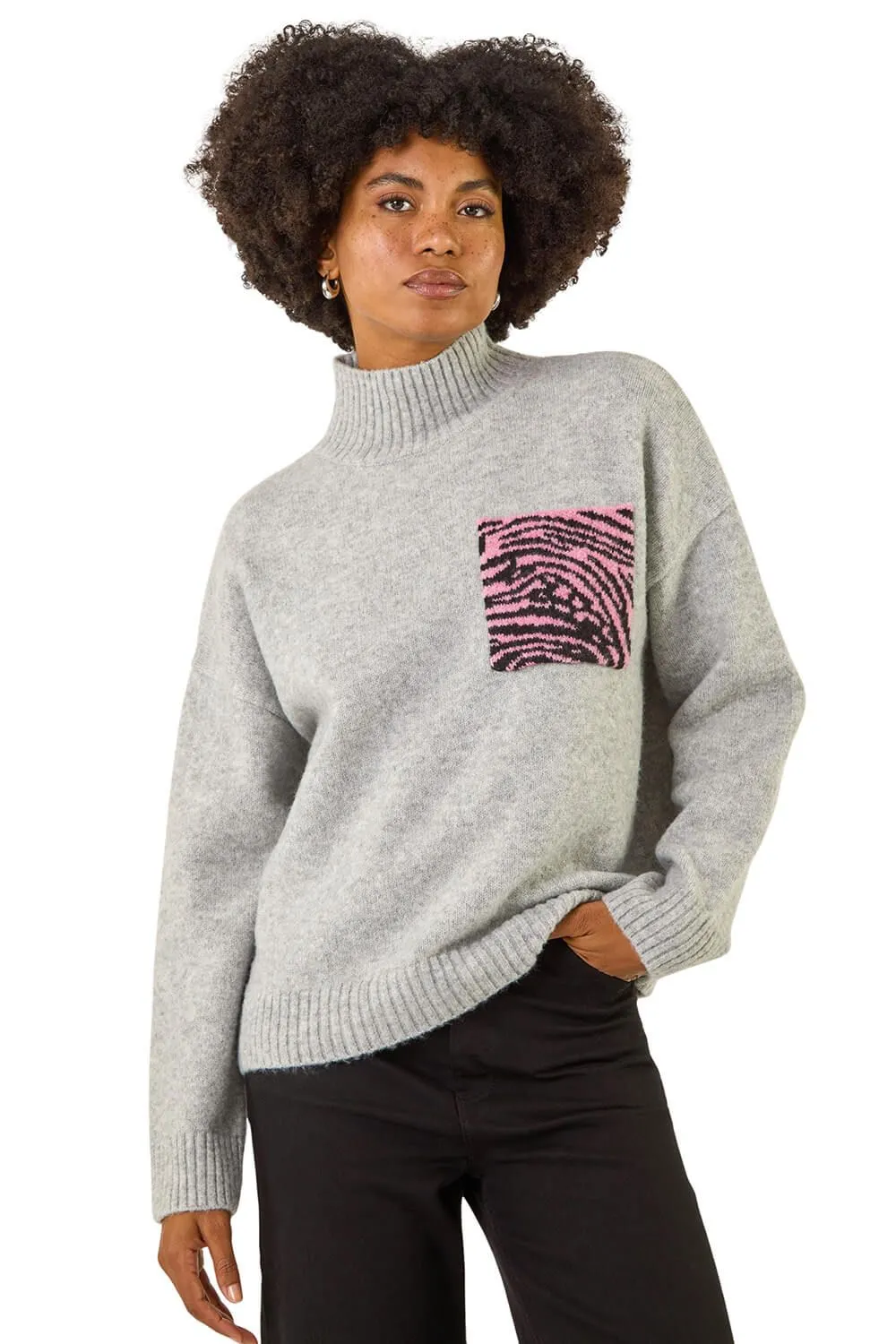 Animal Print Pocket Knit Jumper