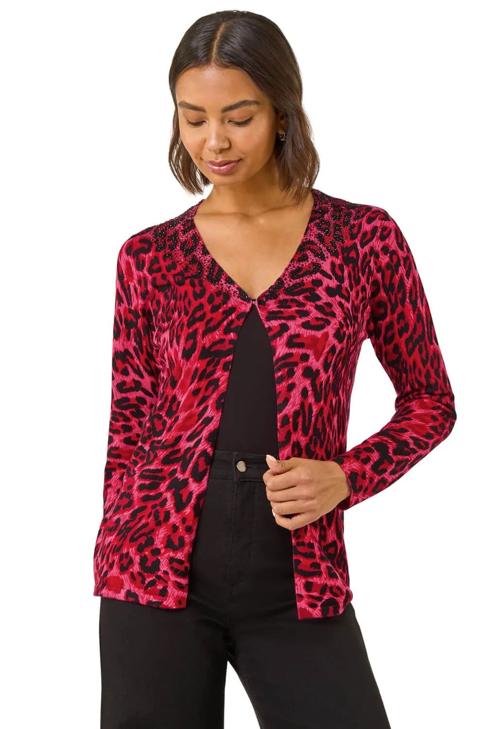 Hotfix Animal Print Knit Cardigan