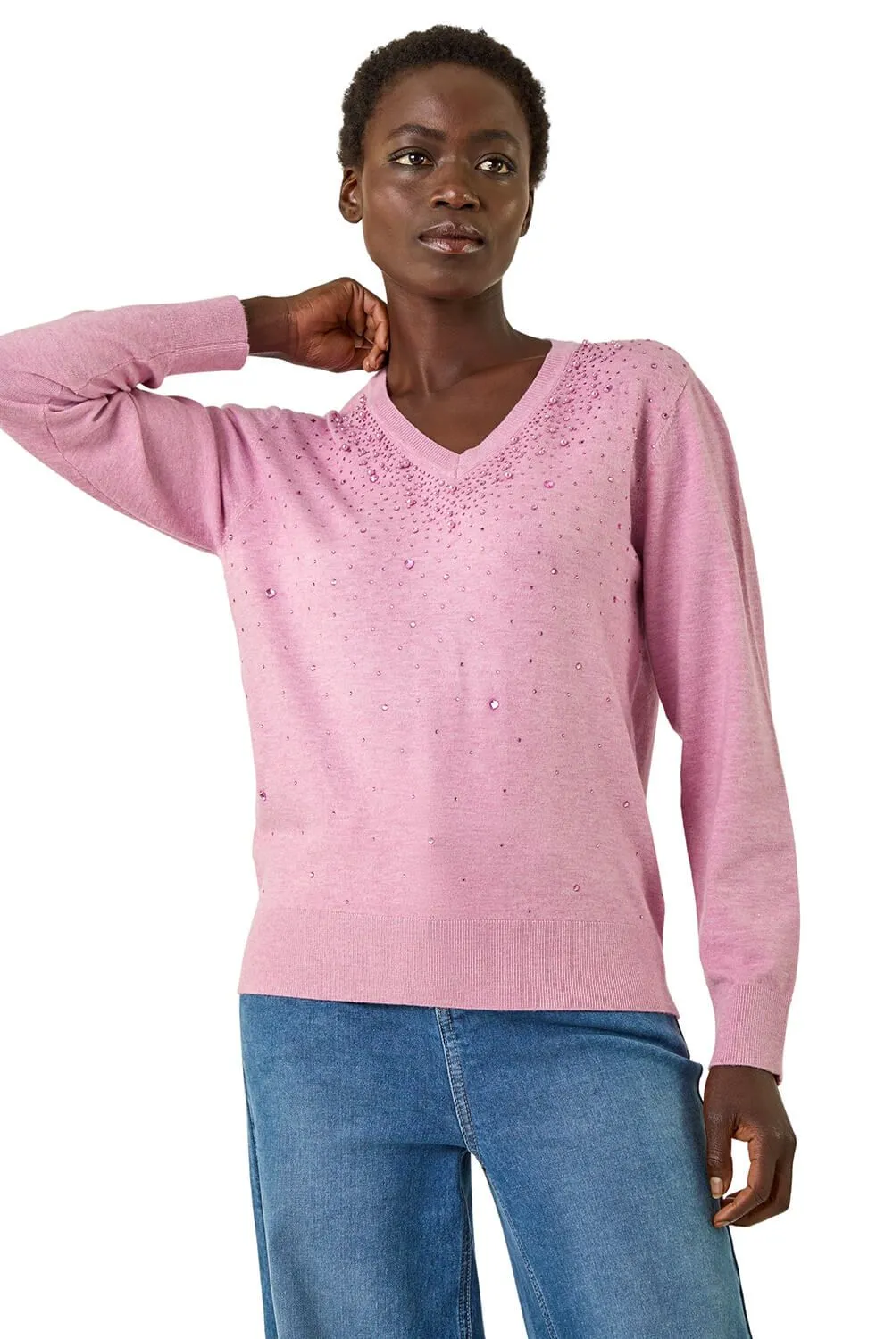 Heart Hotfix V-Neck Knit Jumper