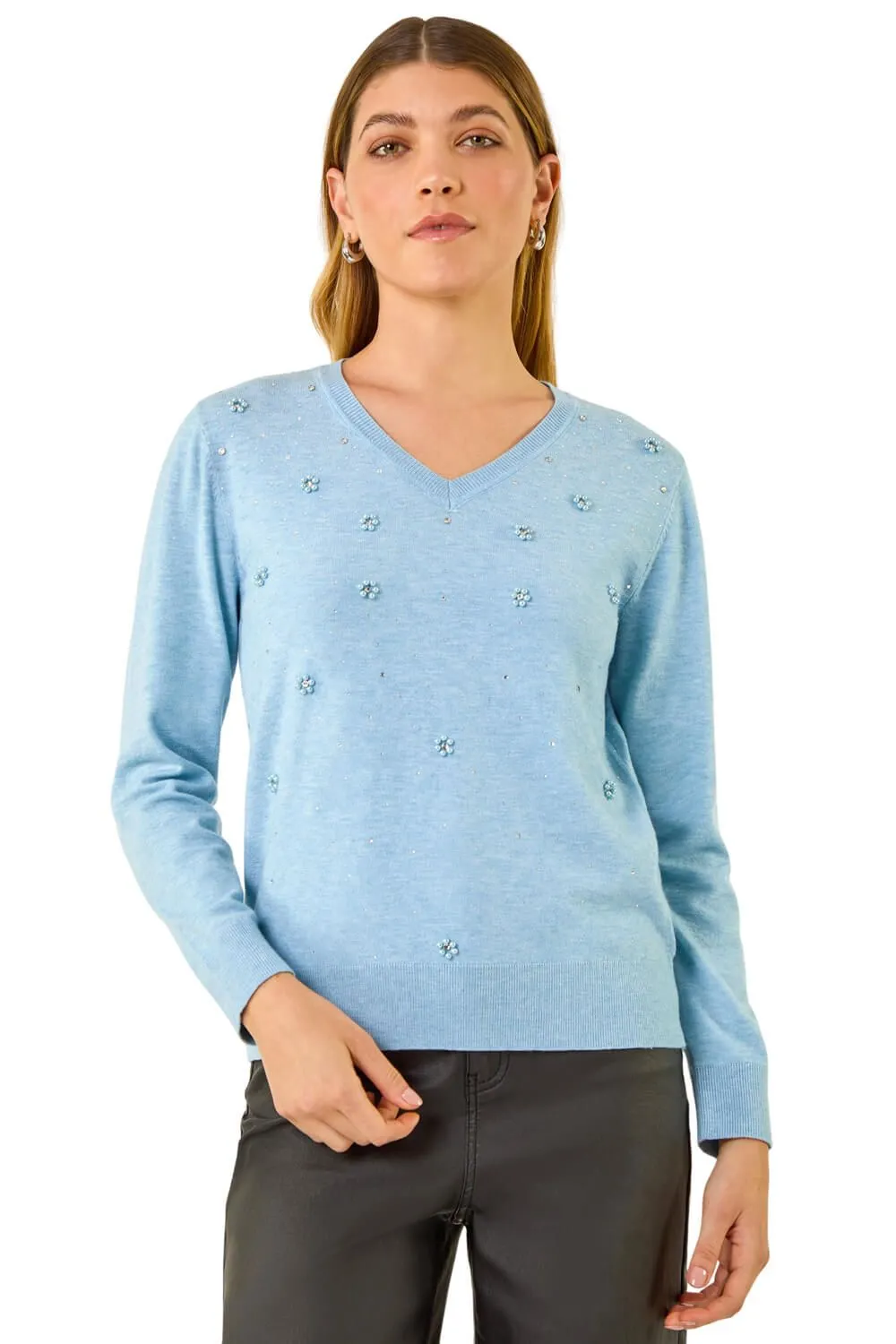 V-Neck Flower Hotfix Jumper