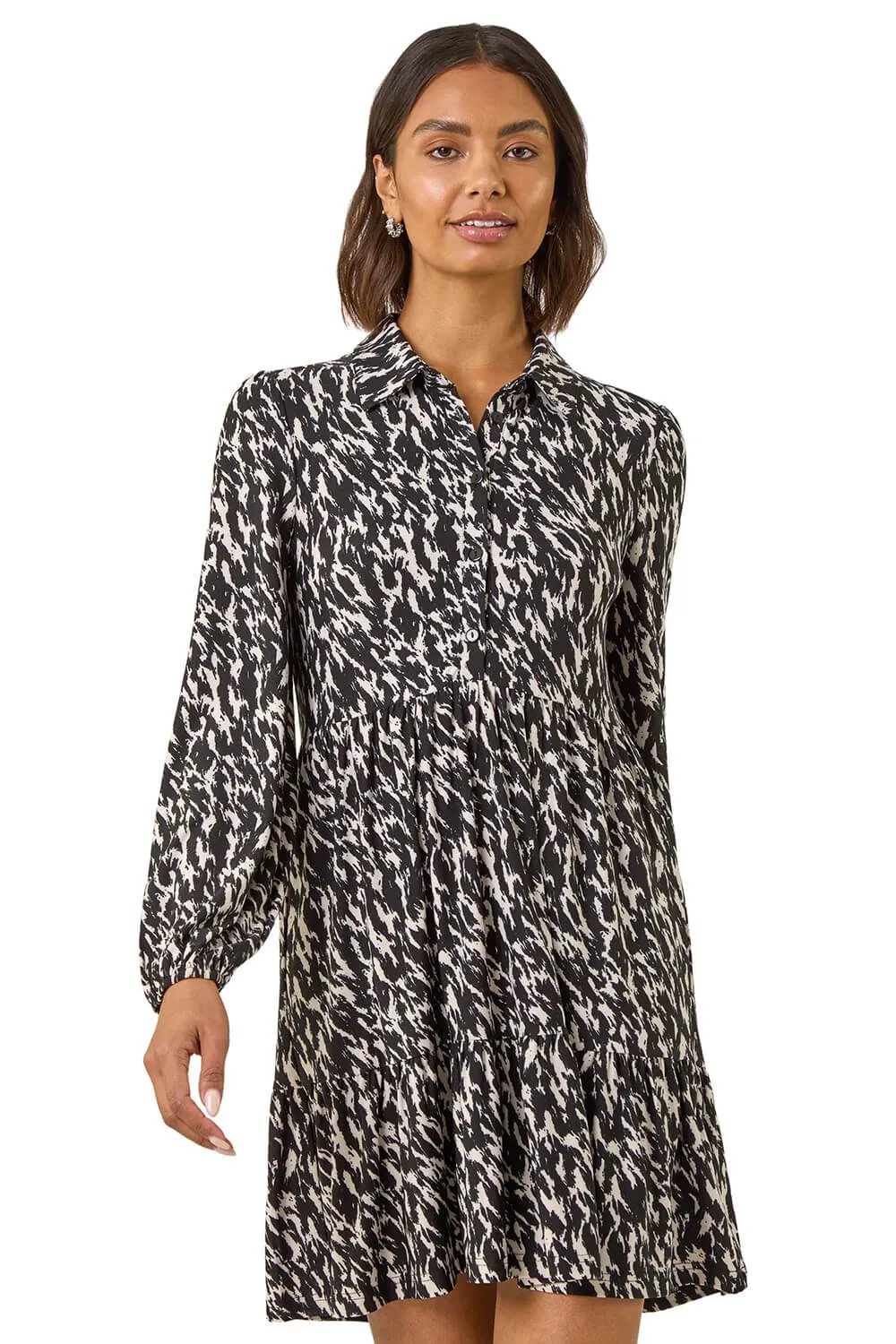 Abstract Print Buttoned Stretch Dress