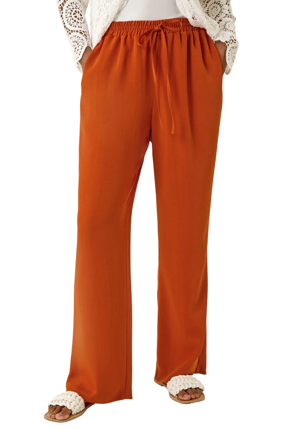 Elastic Waist Wide Leg Pocket Trouser