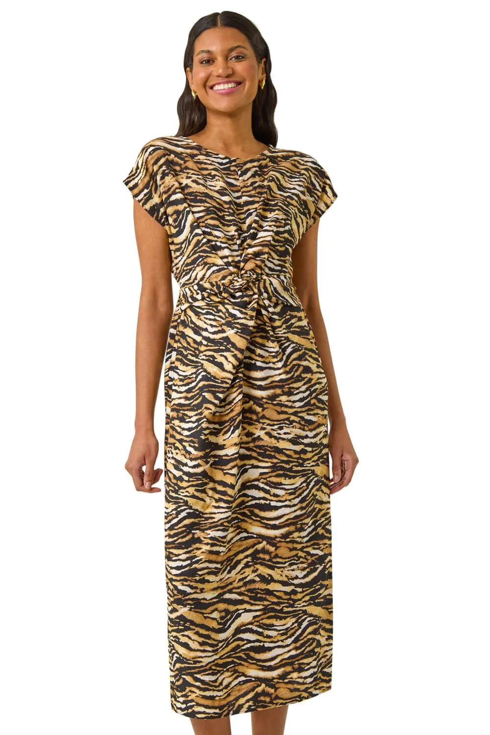 Animal Print Twist Midi Dress