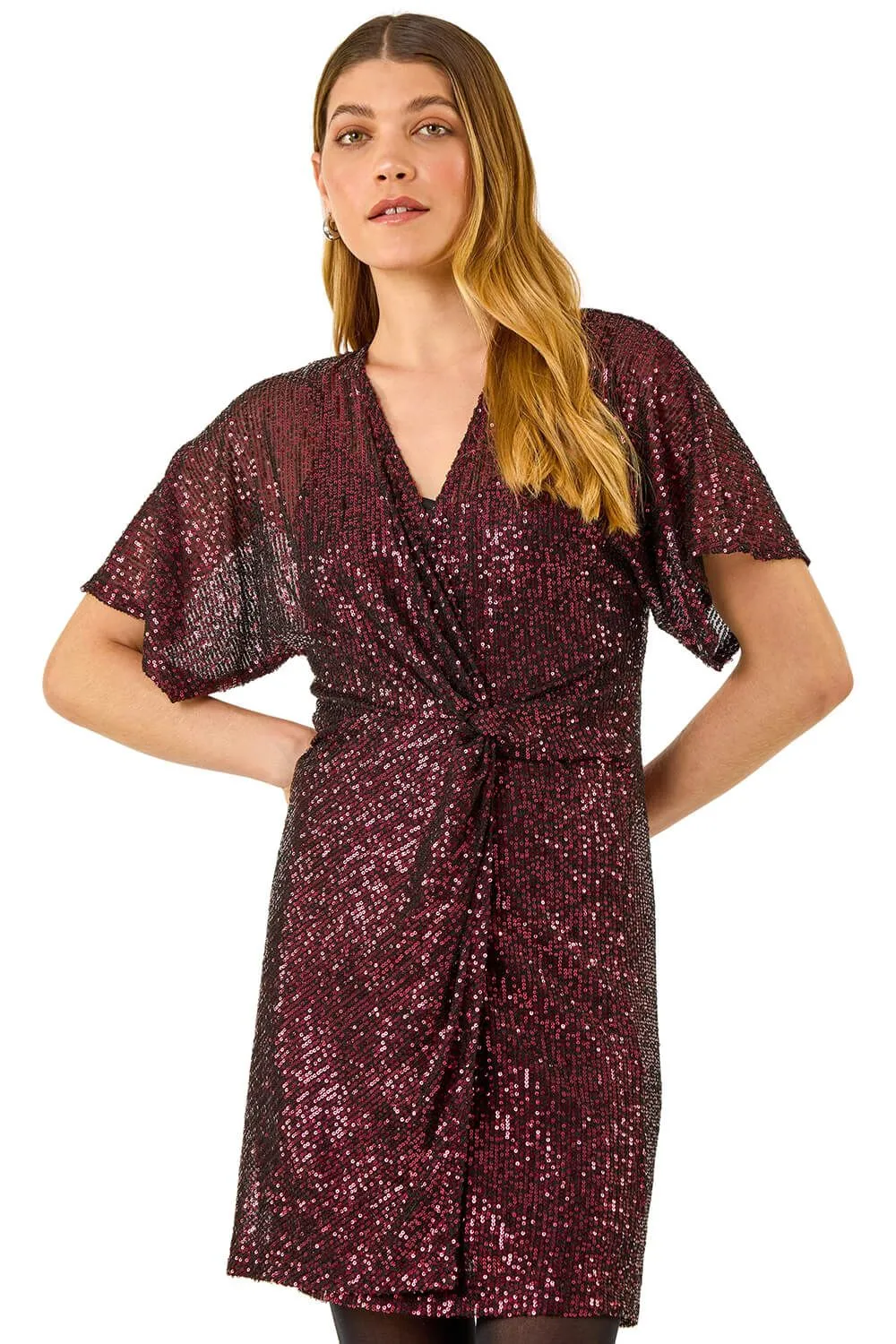 Sequin Twist Front Stretch Dress