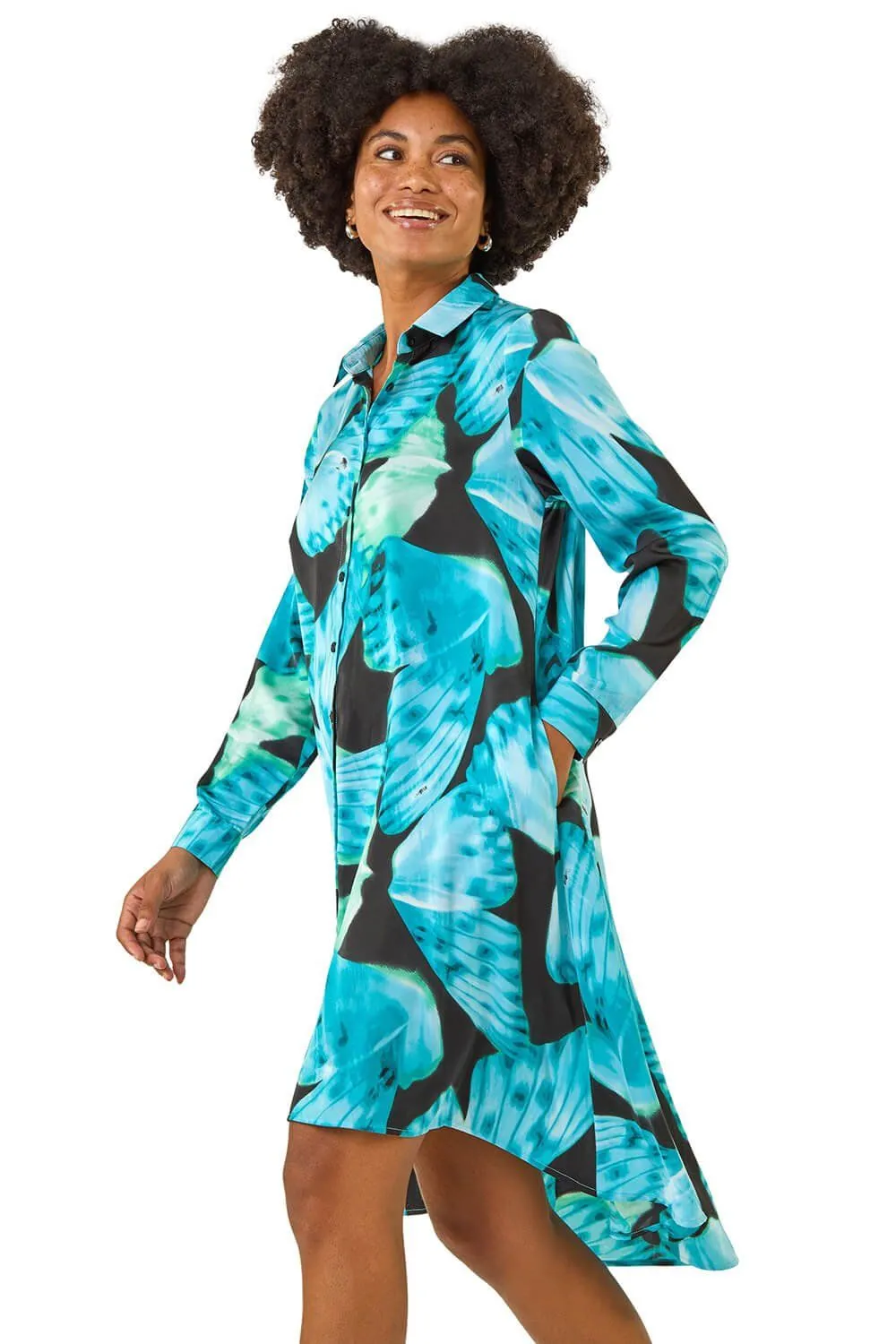 Abstract Print High Low Shirt Dress