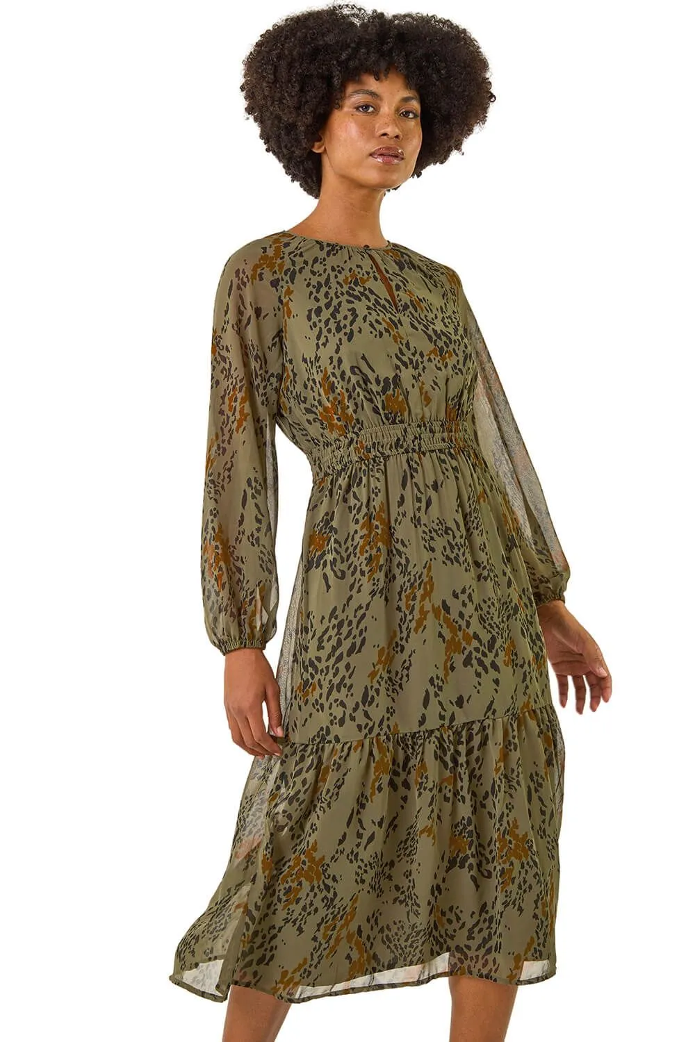 Speckled Print Keyhole Midi Dress