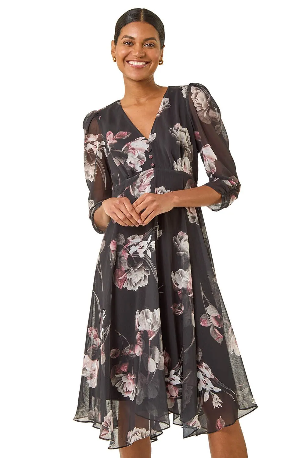 Floral Print Hanky Hem Dress