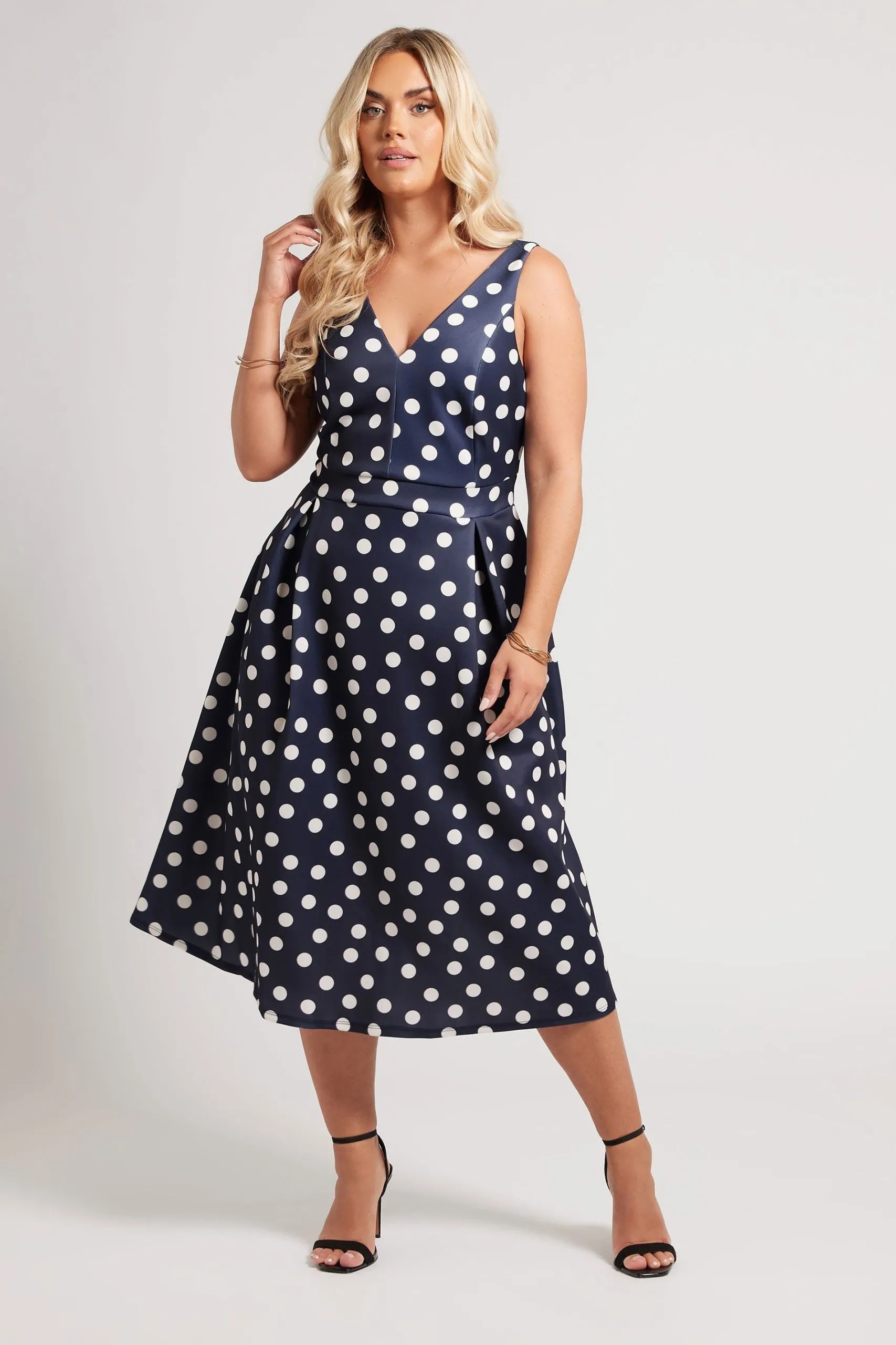 Polka Dot Pleated Midi Dress