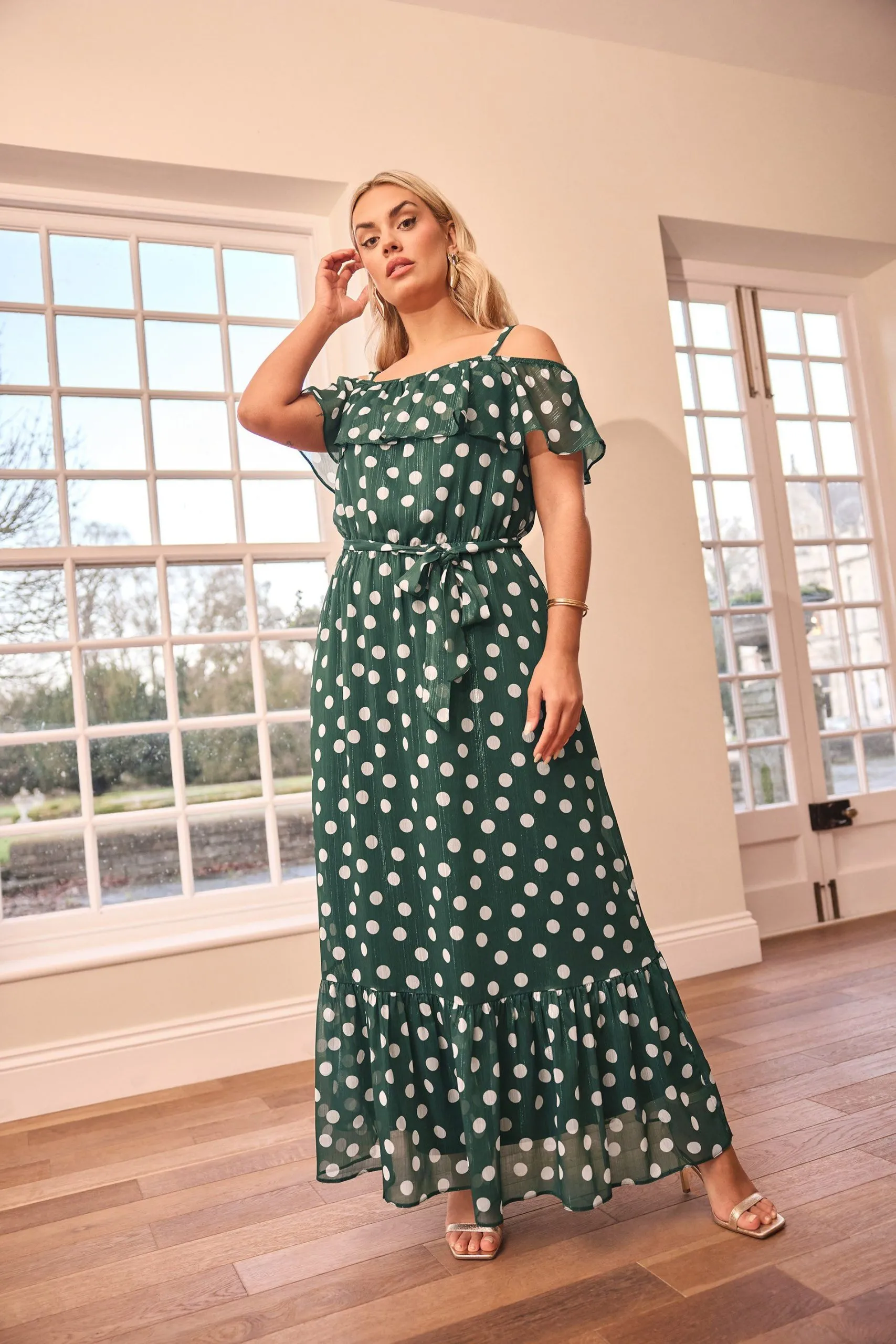Polka Dot Metallic Maxi Dress