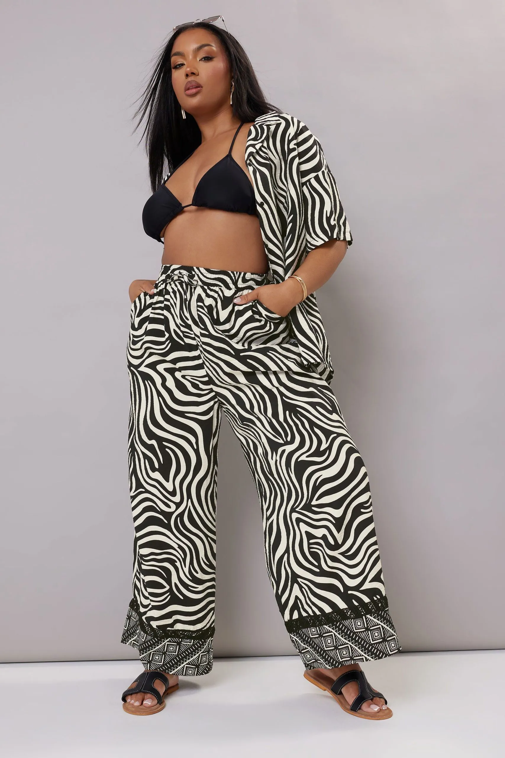 Zebra Print Wide Leg Trousers