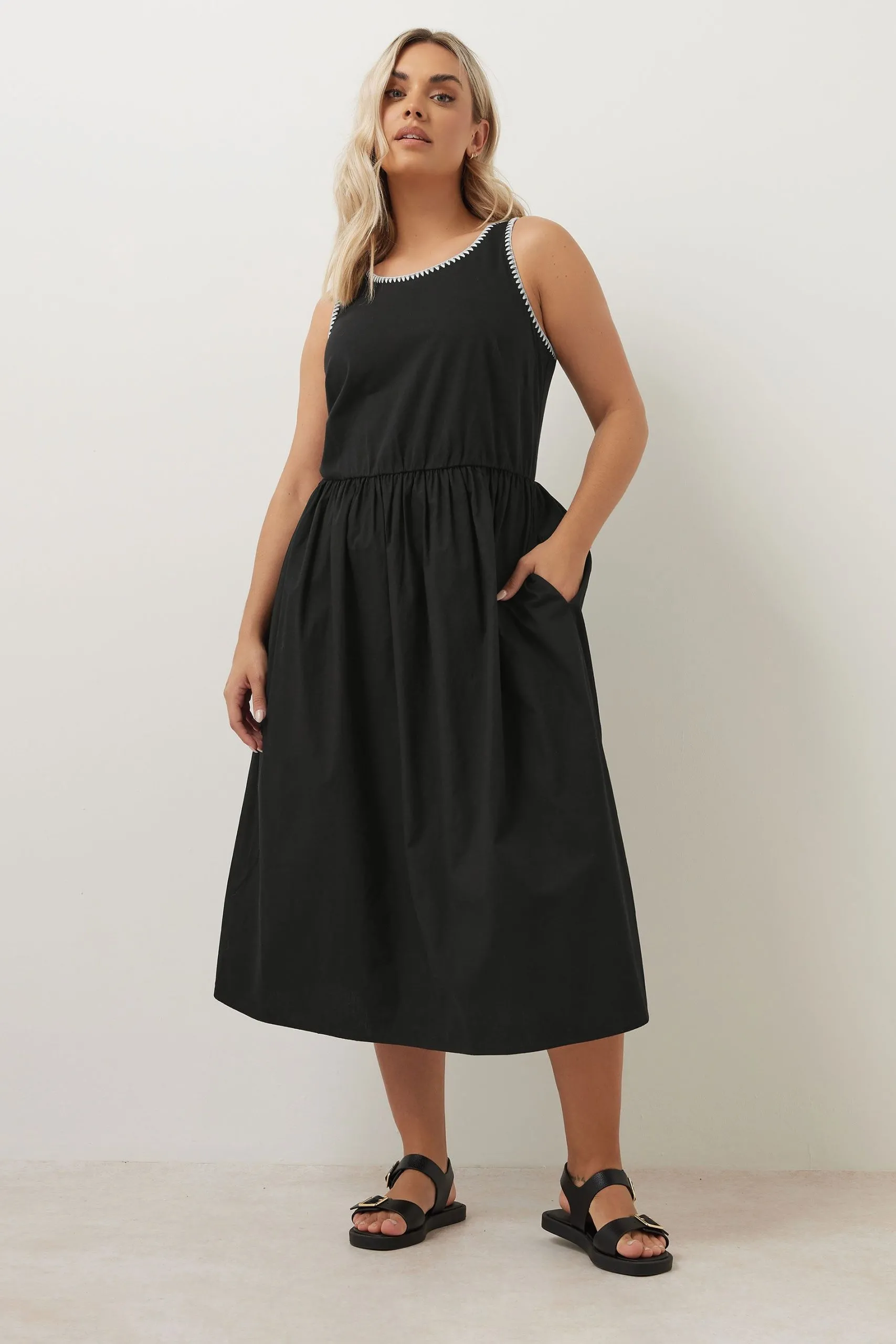 Contrast Blanket Stitch Midi Dress