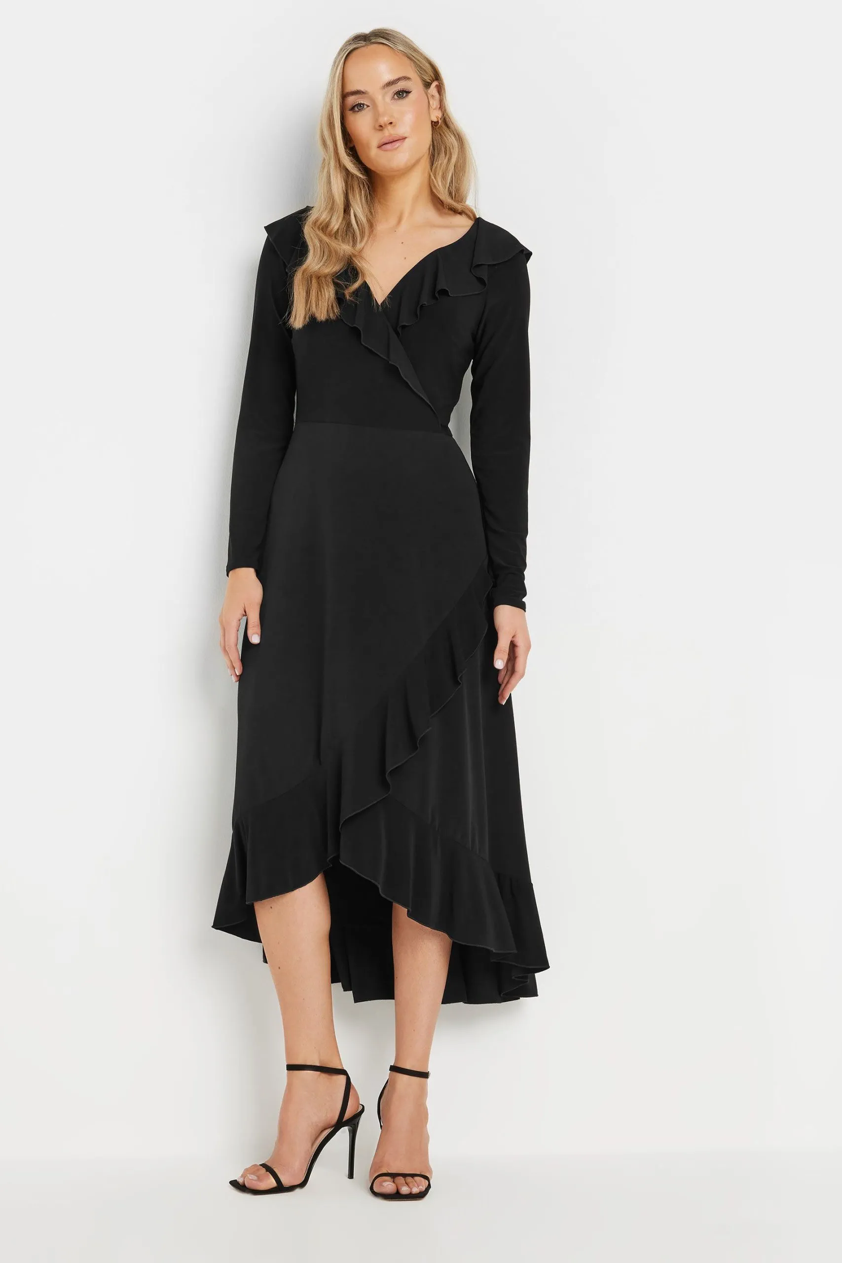 Tall Long Sleeve Wrap Frill Dress