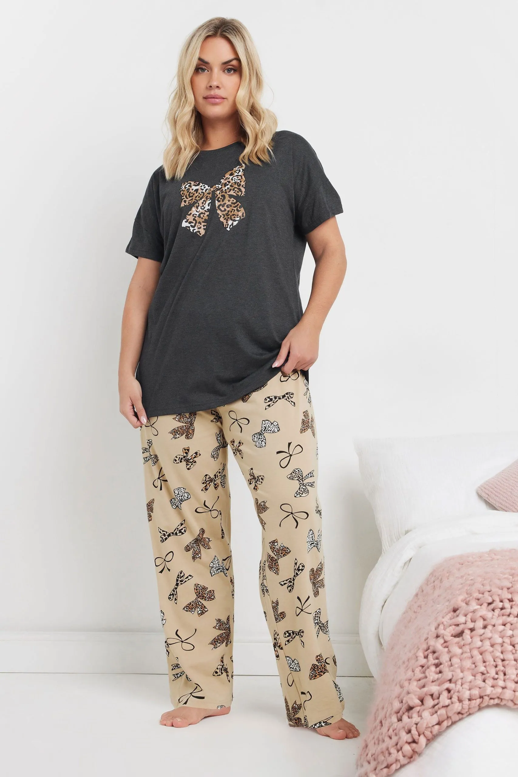 Leopard Bow Wide Leg Pyjama Set