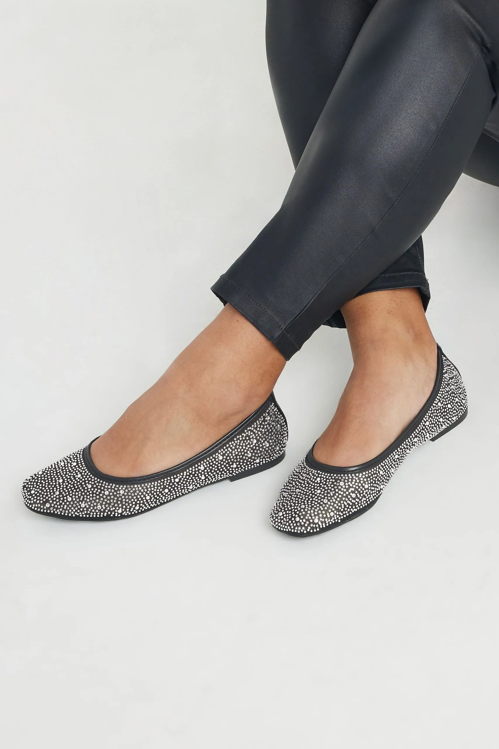 Mesh Diamante Embellished Ballerina Pumps