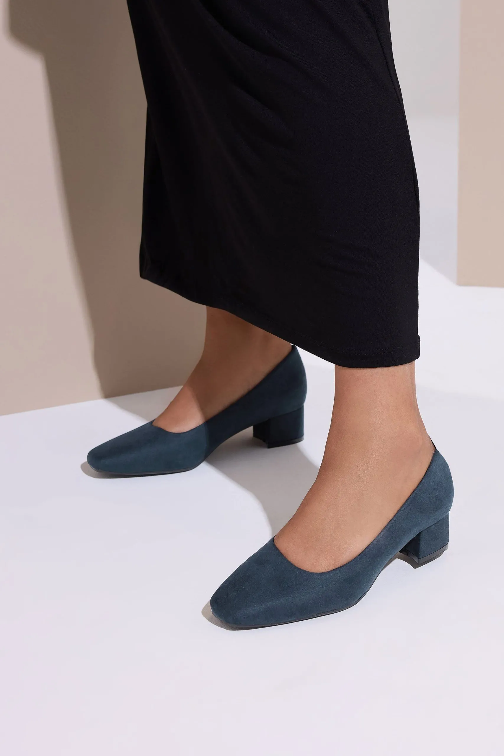 Faux Suede Mid Block Heel Court Shoes