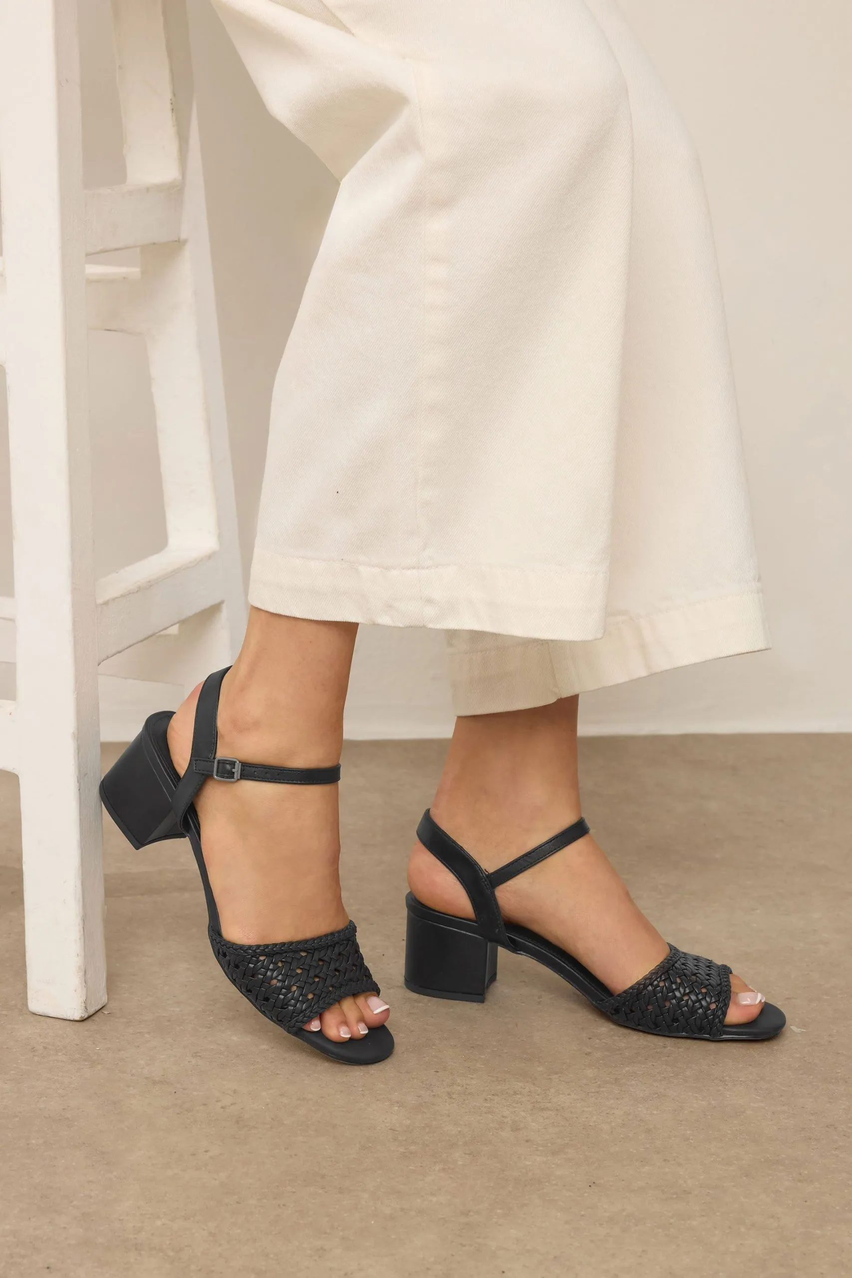 Woven Strap Block Heels