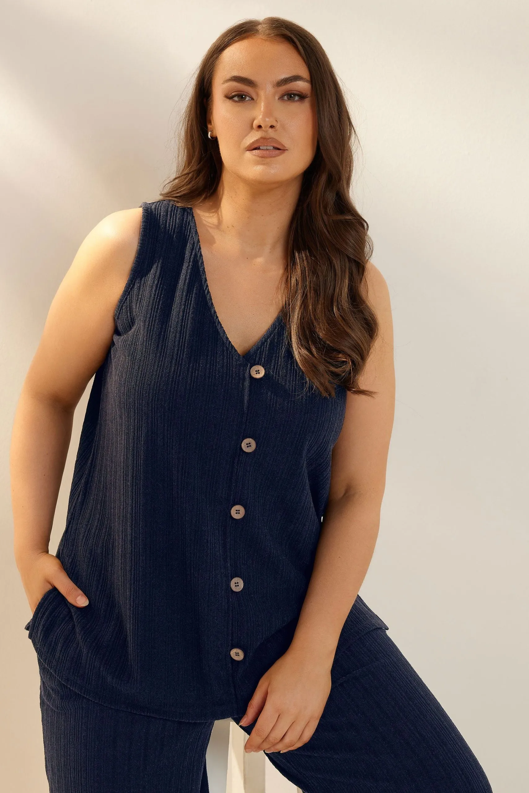 Textured Button Front Waistcoat