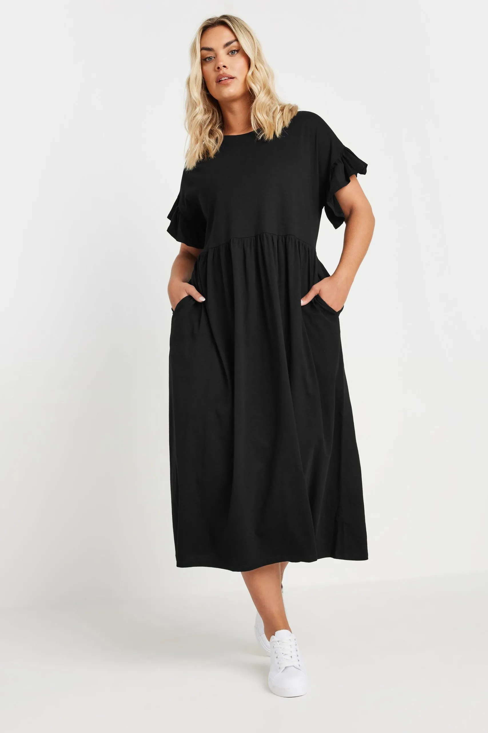 Cotton Frill Sleeve Midaxi Dress