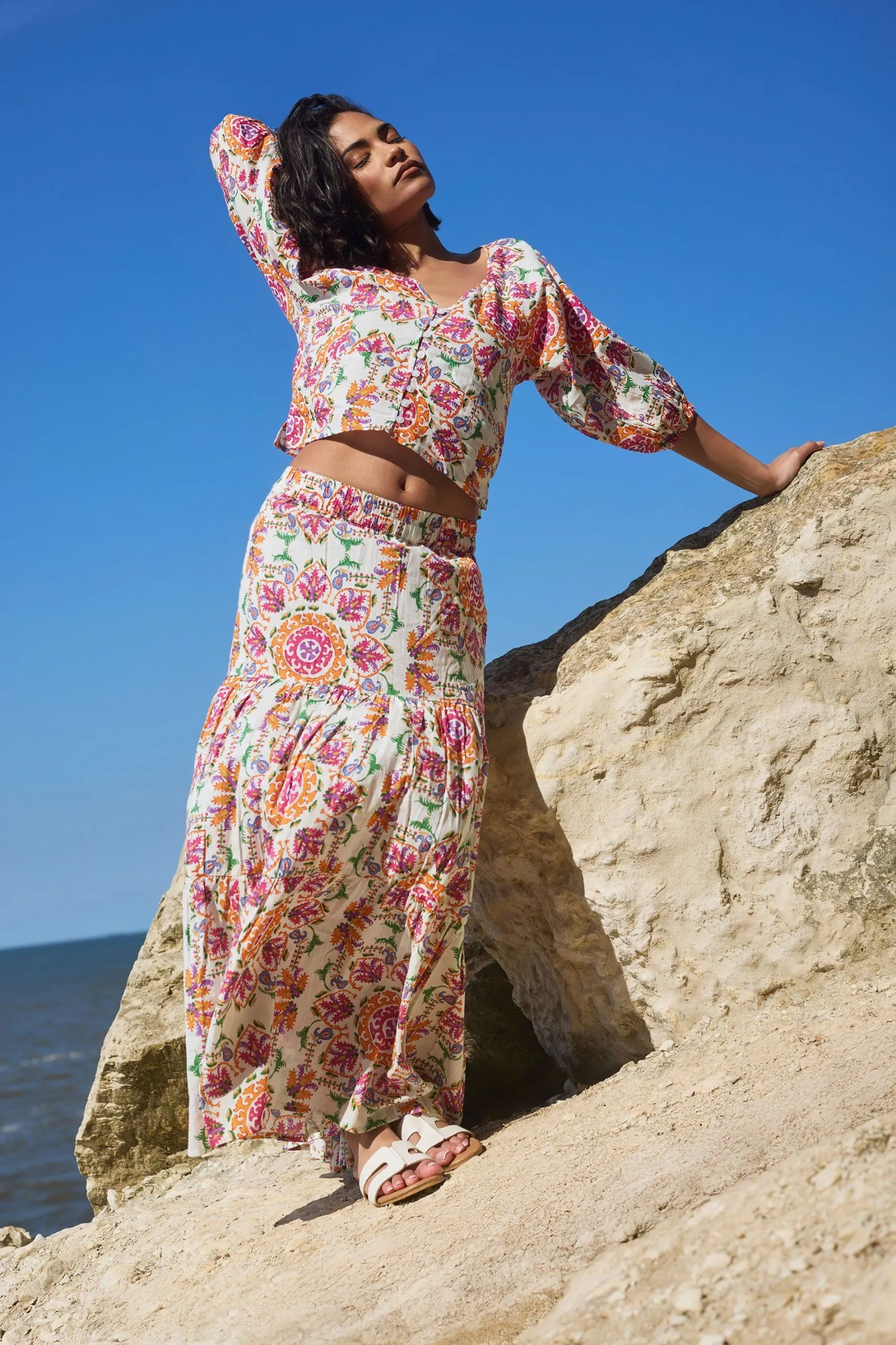 Petite Abstract Tiered Maxi Skirt