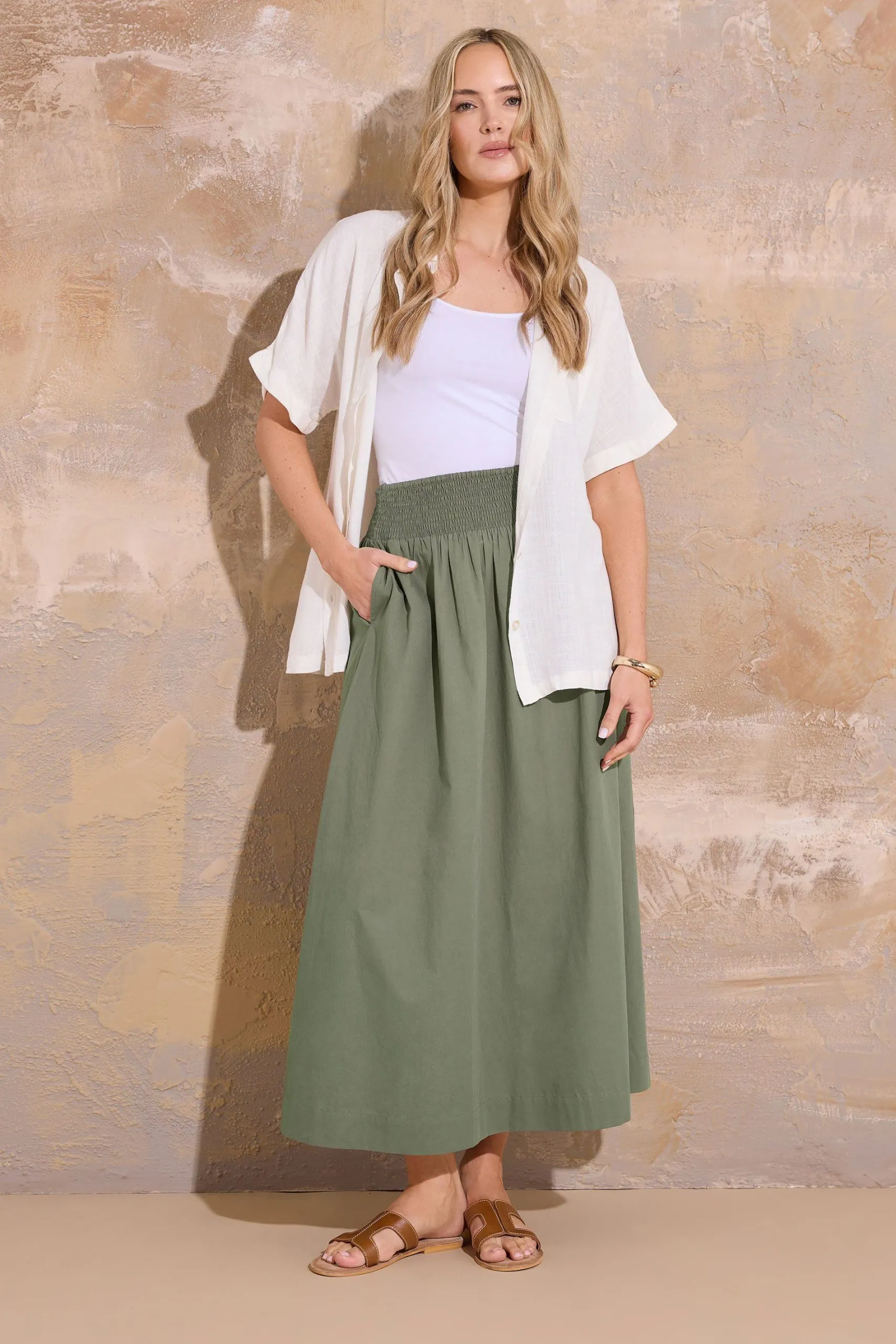 Tall Cotton Shirred Maxi Skirt