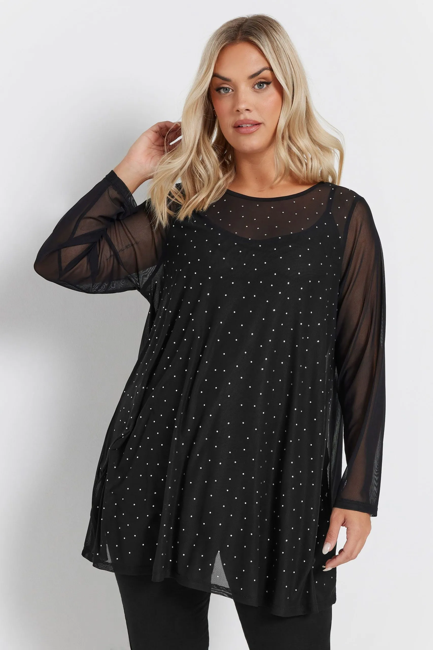 Stud Embellished Mesh Top