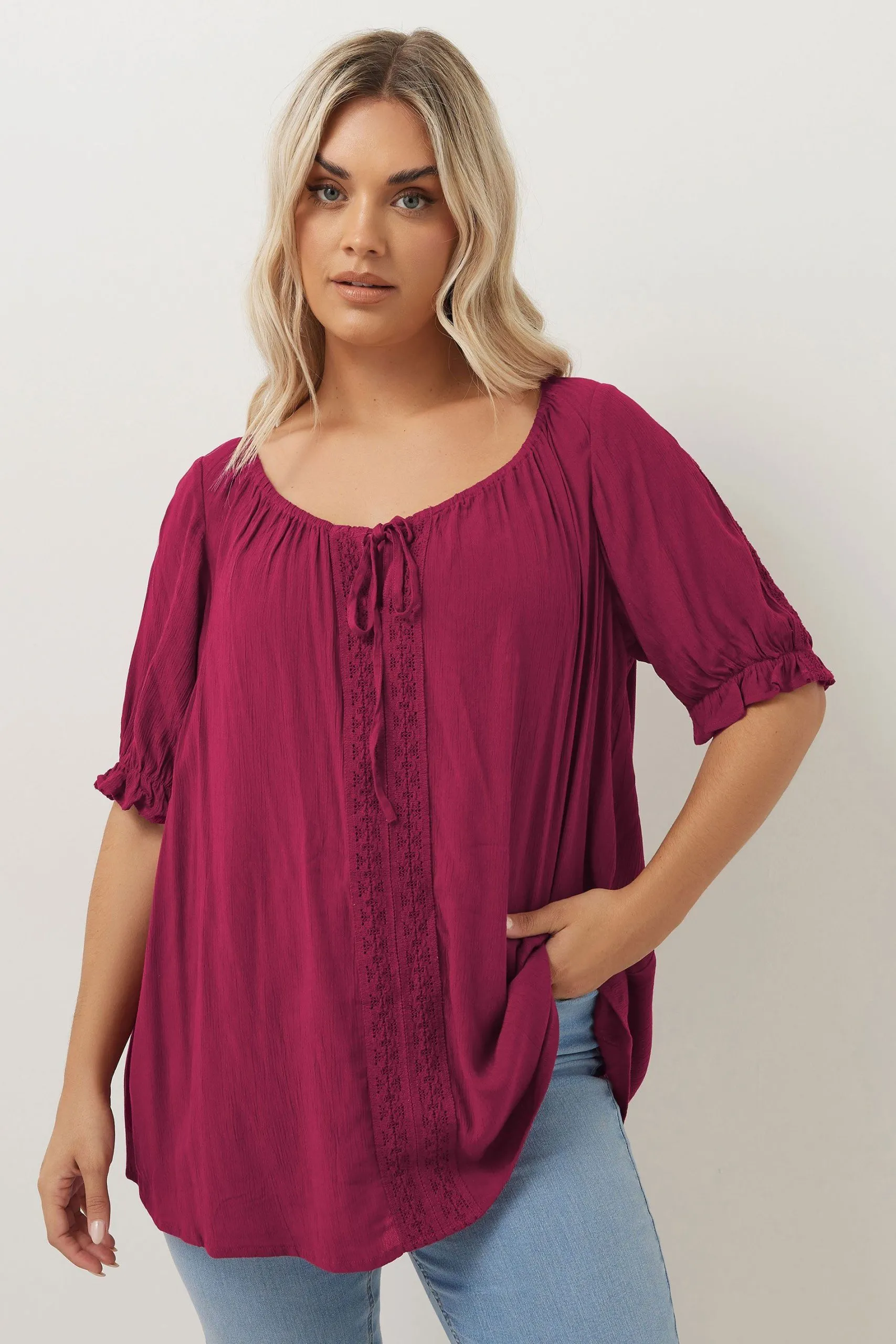 Crochet Detail Tie Front Top