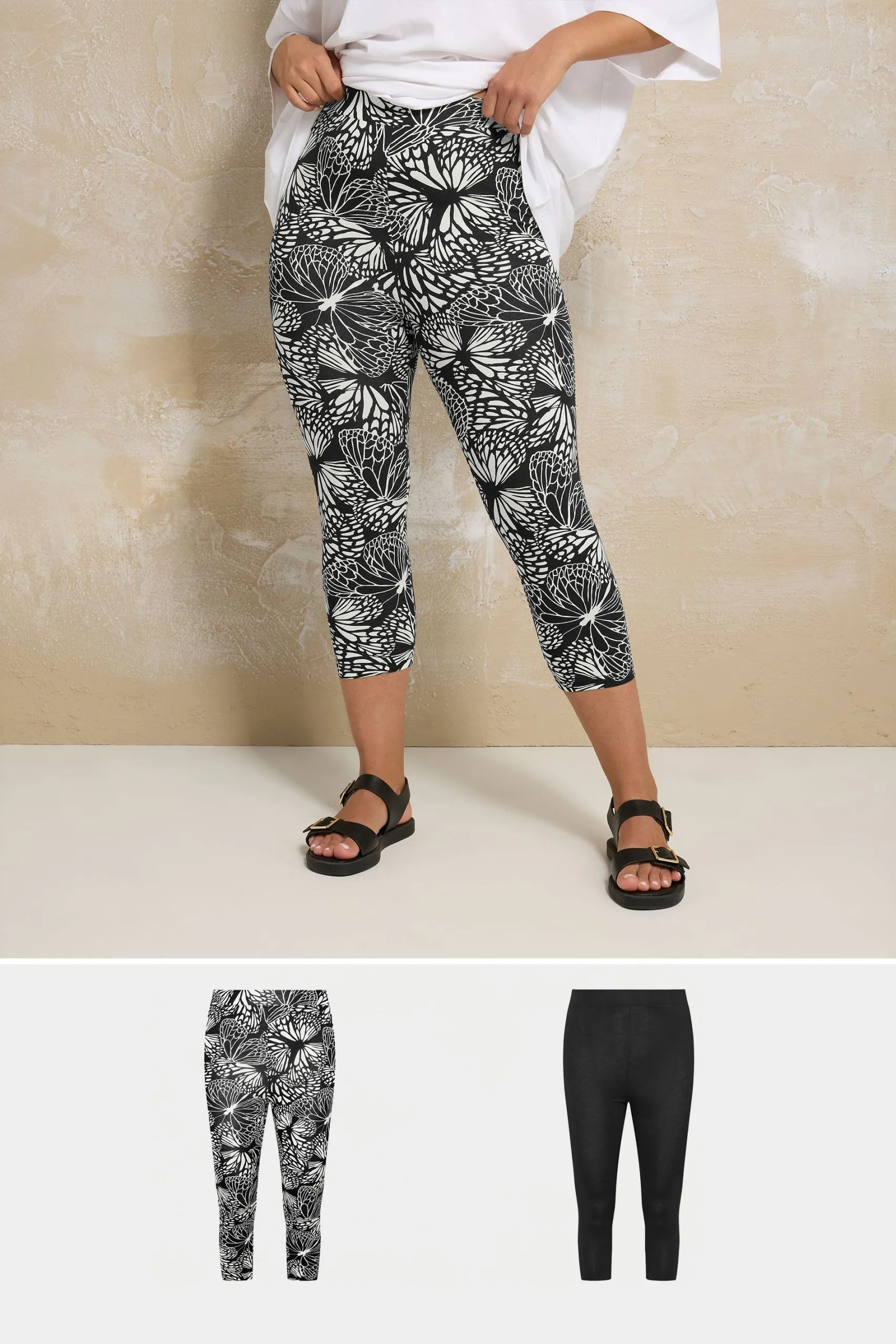 2 Pack Butterfly Print Cropped Leggings