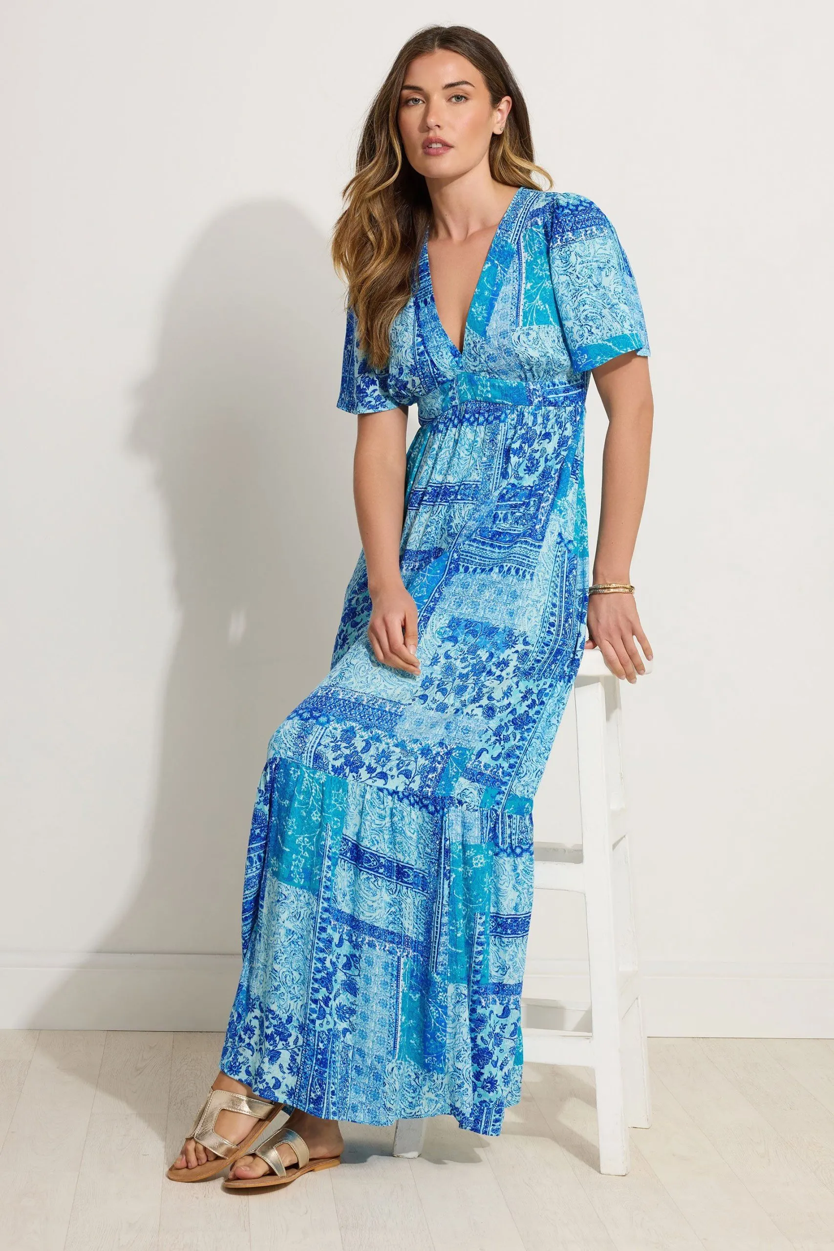 Tall Tile Print Crinkle Maxi Dress